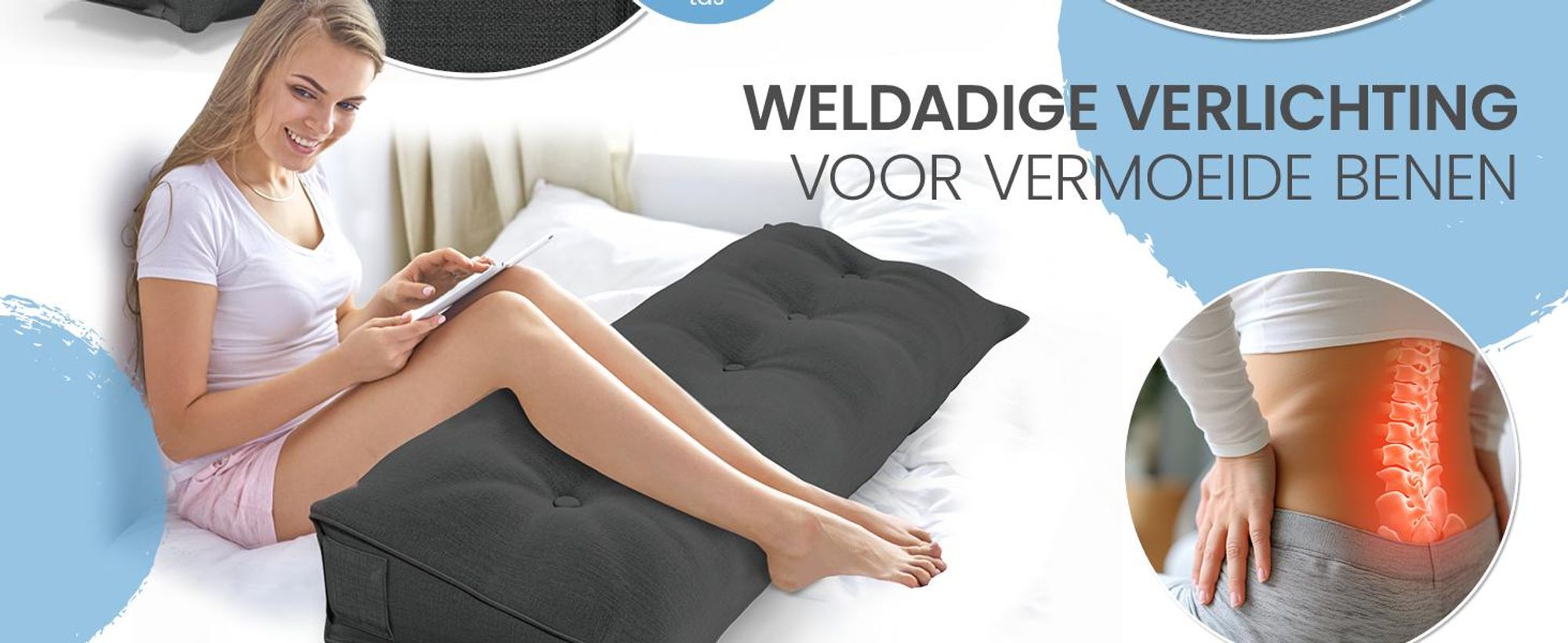 ELONEO rugkussen, 140 cm breed, geschikt als nekkussen voor bed en bank, driehoekig leeskussen, kussen met afneembare en wasbare hoes
