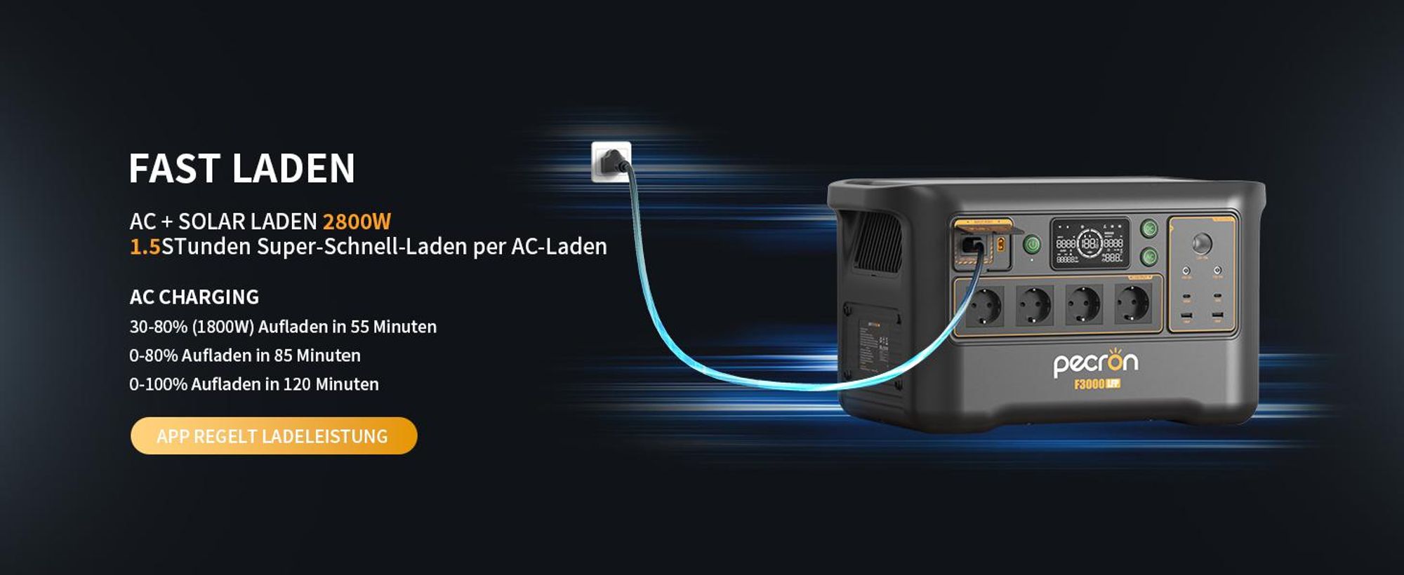 PECRON F3000LFP Powerstation 3072Wh LiFePO4 – 3600W AC, USV, App