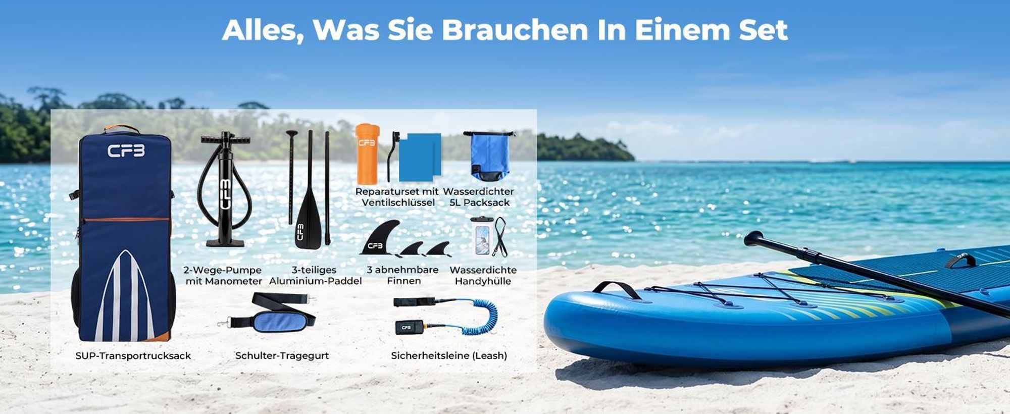 SUP-Board 320x84x15 cm, Bis zu 160 kg, extra breites iSUP, Aufblasbares Stand Up Paddle Board mit Paddel, Pumpe, Rucksack, für Anfänger und Erwachsene