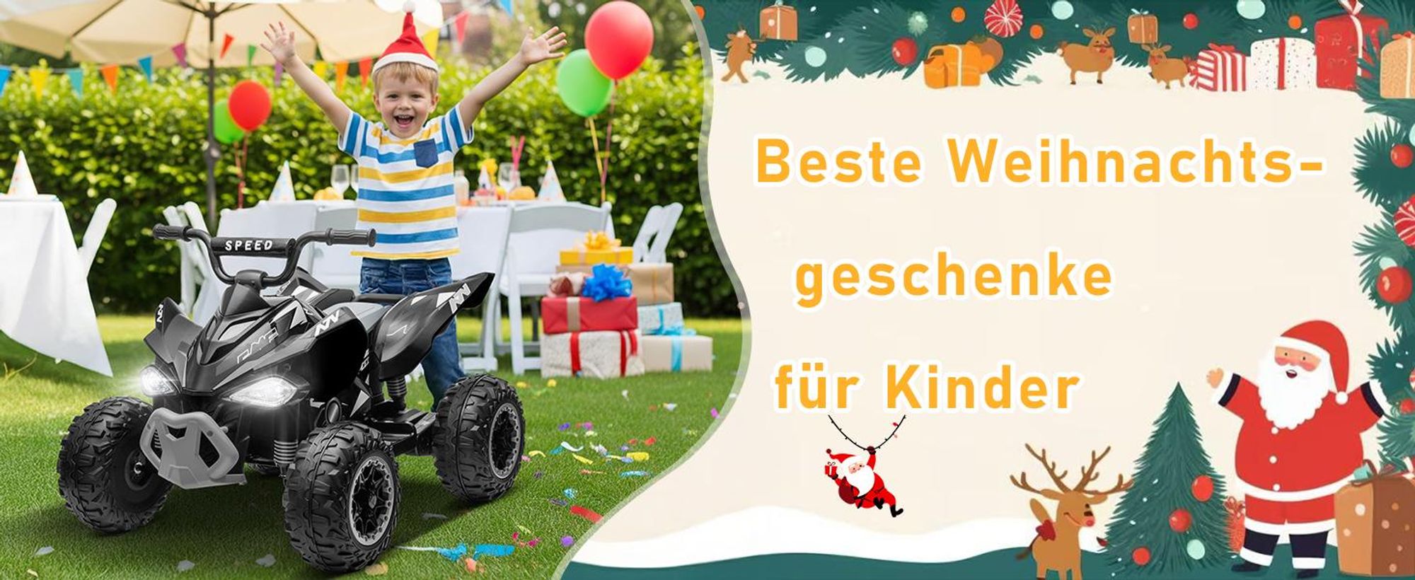 FCH Kinder Quad Elektro 12V 7Ah ATV, Musik, MP3, LED-Scheinwerfer Elektro-Quad für Kinder 3-6 Jahre Schwarz