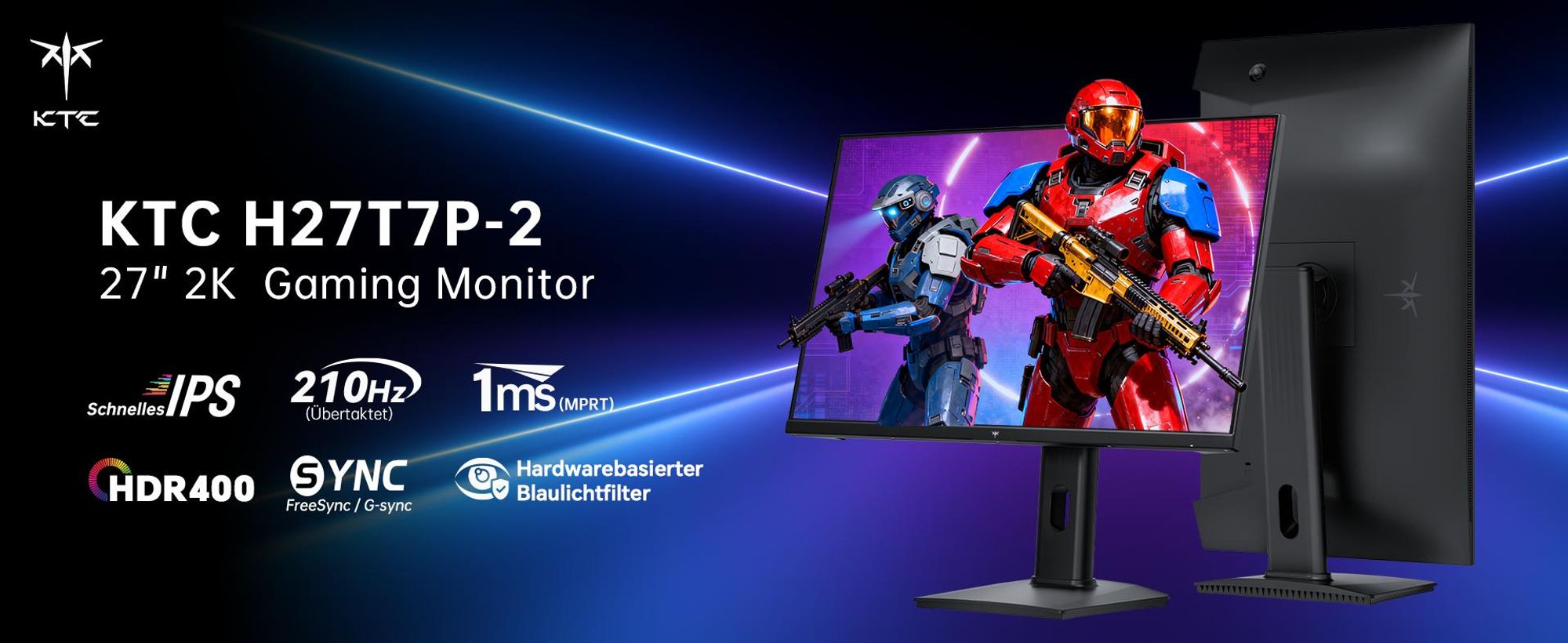KTC H27T7P-2 27 Zoll Gaming Monitor WQHD 2560×1440 Fast IPS 210Hz 1ms HDR400 FreeSync G-Sync höhenverstellbar