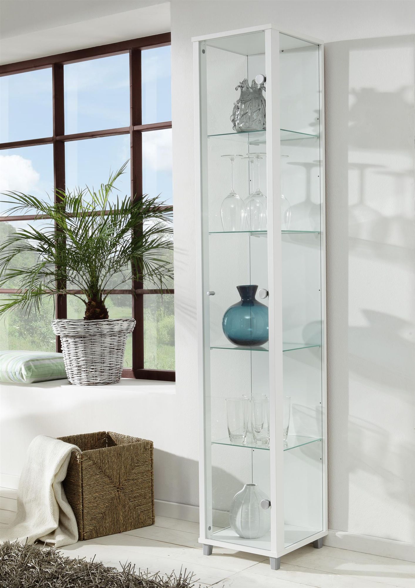 freiraum Glasvitrine OPTIMA – Standvitrine mit Glastür und 4 Einlegeböden