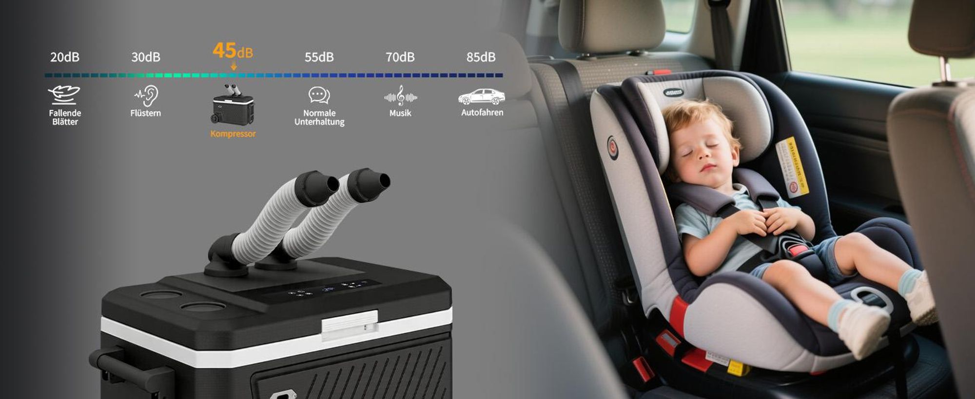 Puluomis Elektische Kompressor Kühlbox 45L, Luftkühler, -20°C bis 20°C, MAX/ECO Modus, <45dB, AC/DC/Batterie – für Camping, Offroad, Wohnmobil schwarz