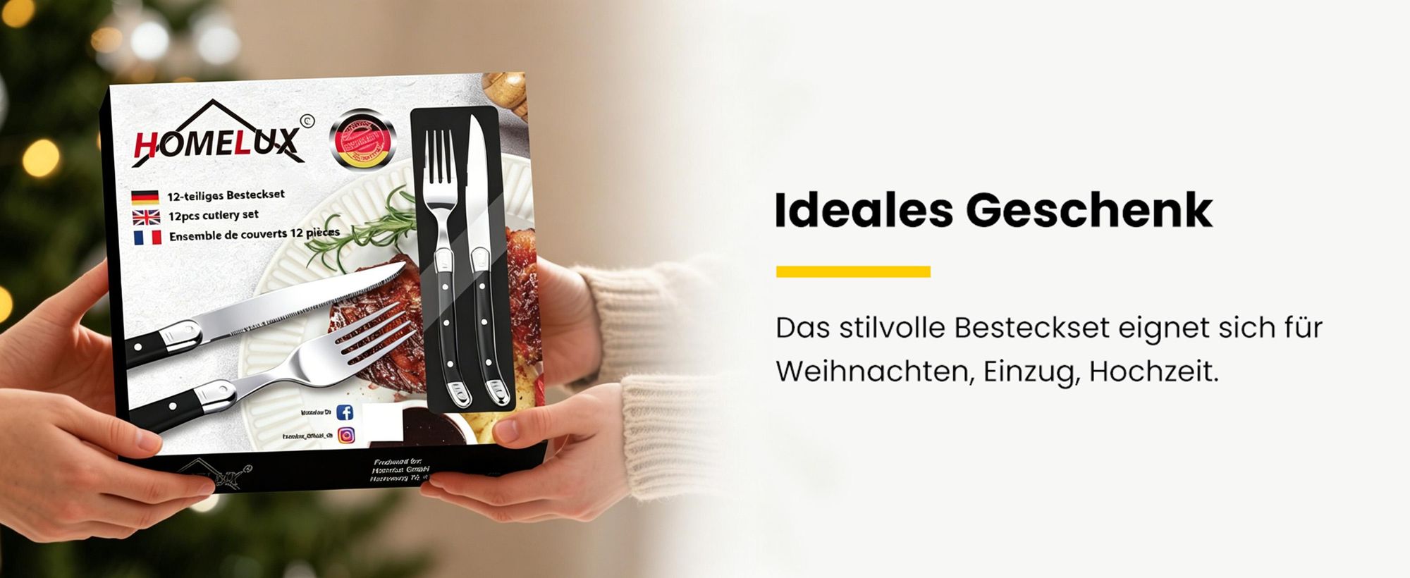 Besteck Set 6 Personen,12-tlg Steakbesteck,Edelstahl Besteckset,Cutlery Set mit 6 Steakmesser und 6 Gabeln,Essbesteck