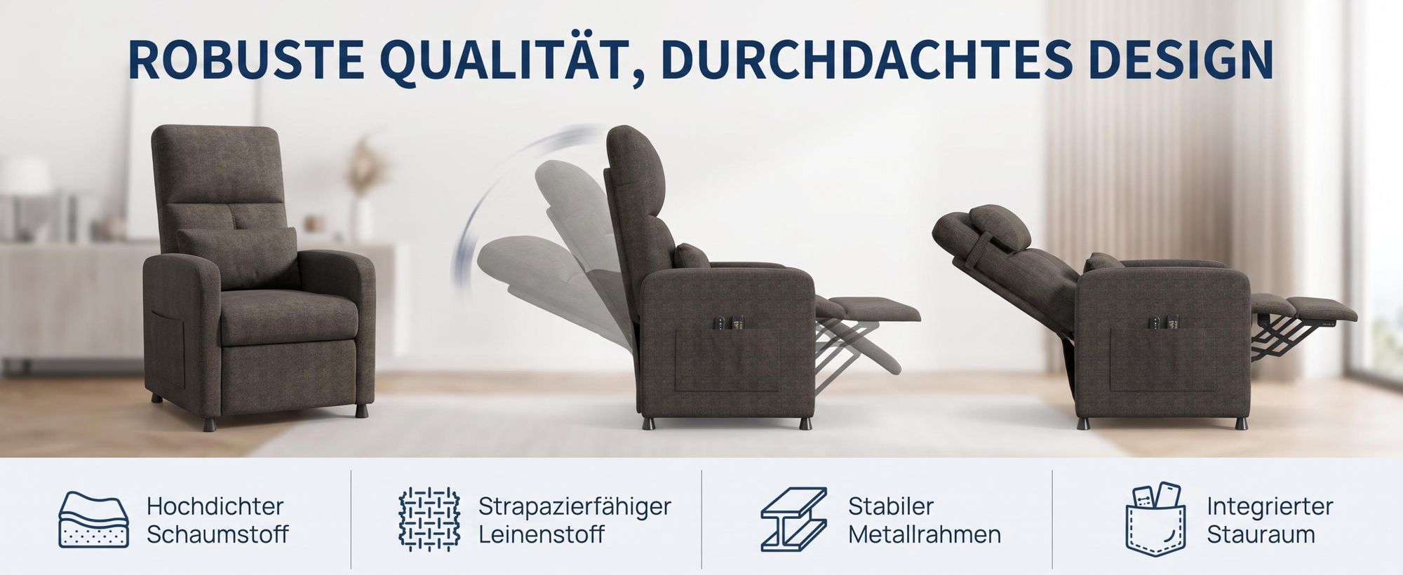 Elektrischer Relaxsessel mit Massage, Fernsehsessel Elektrisch mit Liegefunktion, TV Sessel Elektrisch, Liegesessel 90°–150° verstellbar, Wohnzim