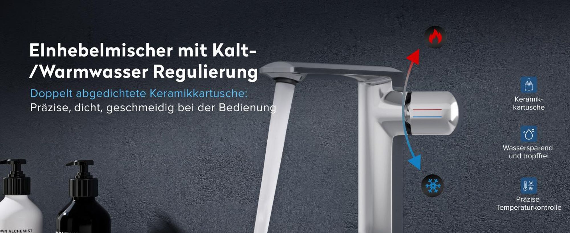 doporro Wasserhahn Bad Waschtischarmatur mit Auslaufhöhe 156mm Vollmessing-Körper Mischbatterie für Waschbecken Armaturen Badarmatur Silber 1180