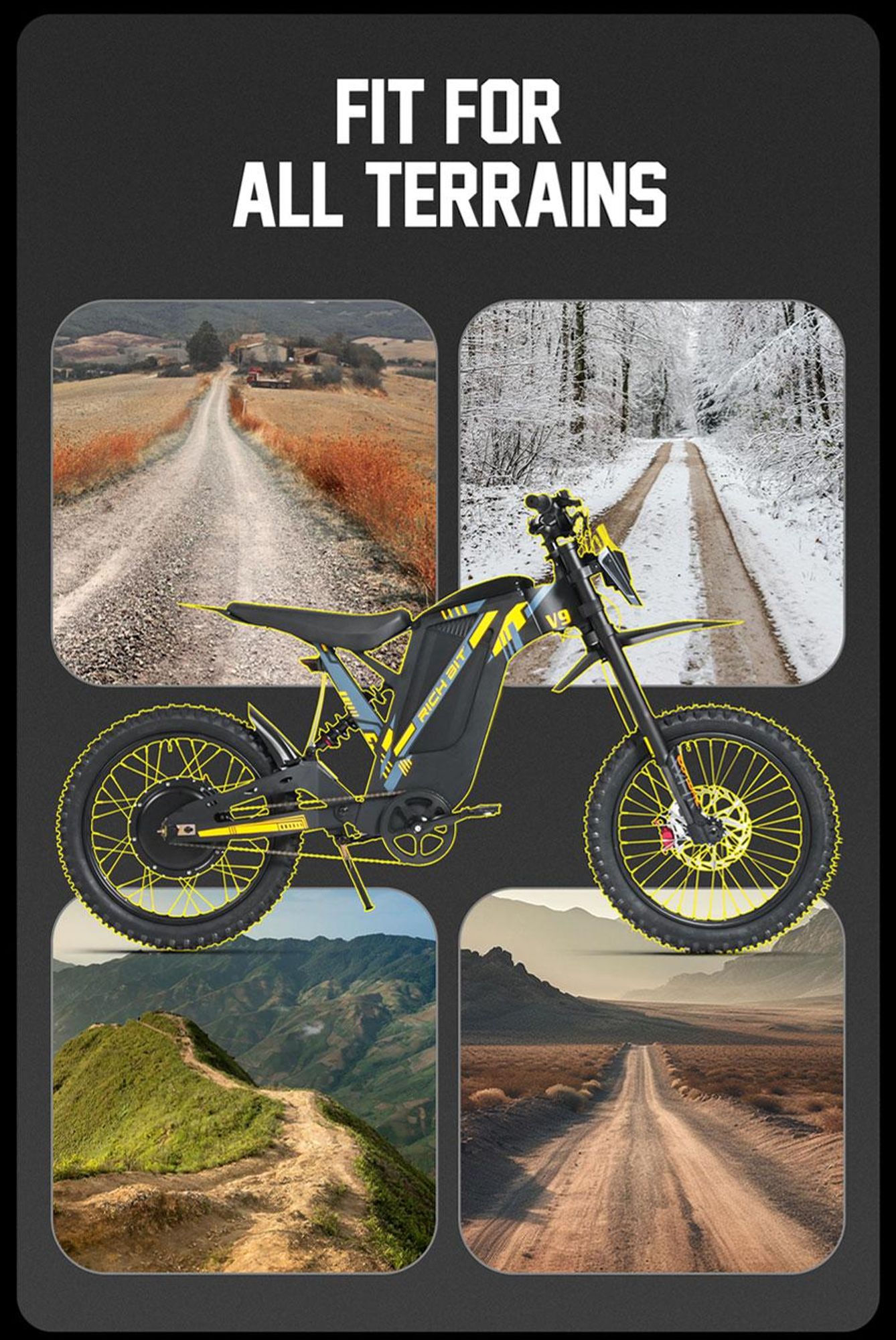 V9 Elektryczny motocykl enduro, 48V 20Ah, 17 cali, pełna amortyzacja, hydrauliczne hamulce tarczowe