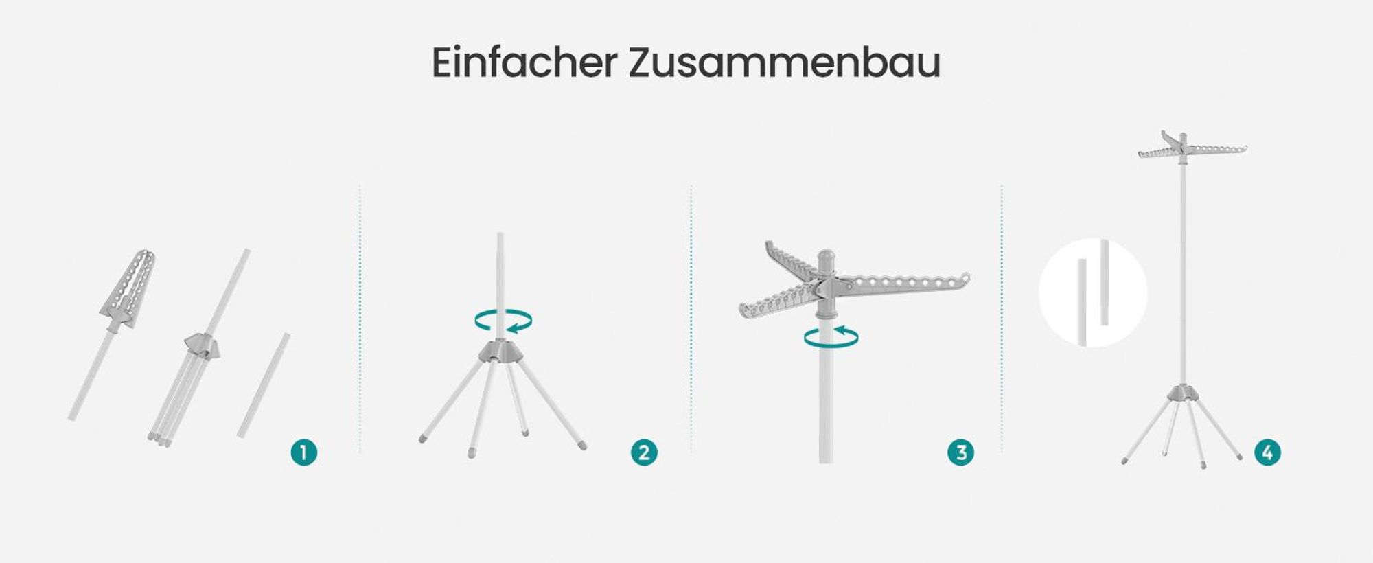SONGMICS Wäscheständer, Standtrockner, 3 drehbare Armen für Kleiderbügel, 4 Beine, Edelstahl