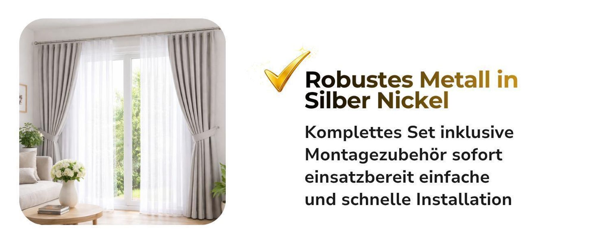 LOFT Doppelte Gardinenstange 19 mm 240 cm Silber Nickel Industrial Stil Vorhangstange 2-läufig Komplettset mit Halterungen Ringen & Montagematerial