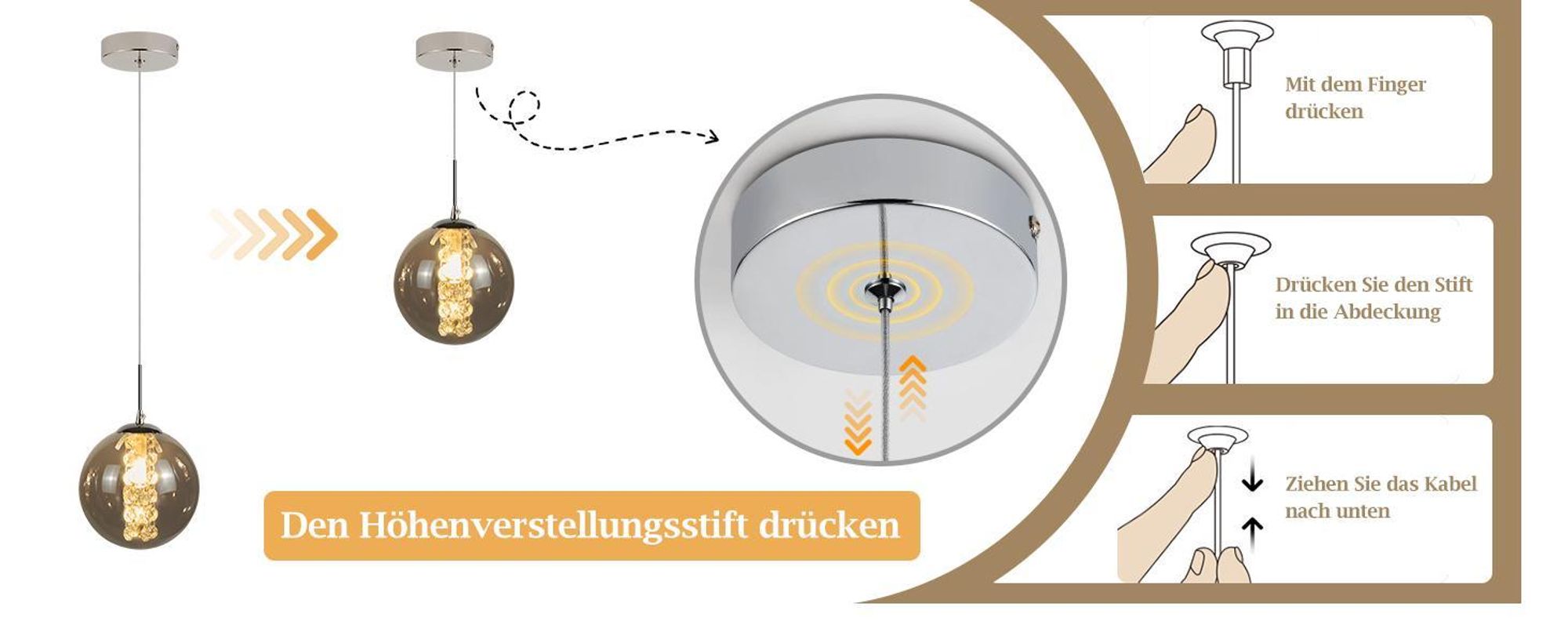 Lampe suspendue ZMH en verre, 1 ampoule, lampe de table à manger, hauteur réglable (120 cm), douille G9, pour table à manger, chambre à coucher, salle à manger, bar, gris fumé