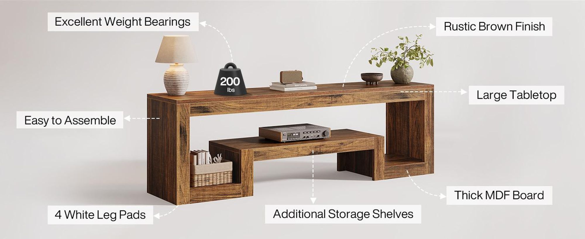 Tribesigns 63 Zoll TV-Ständer für 55/60/65/75 Zoll Fernseher, TV-Schränke & TV-Tische, Farmhouse Entertainment Center mit offenen Ablageflächen, rusti
