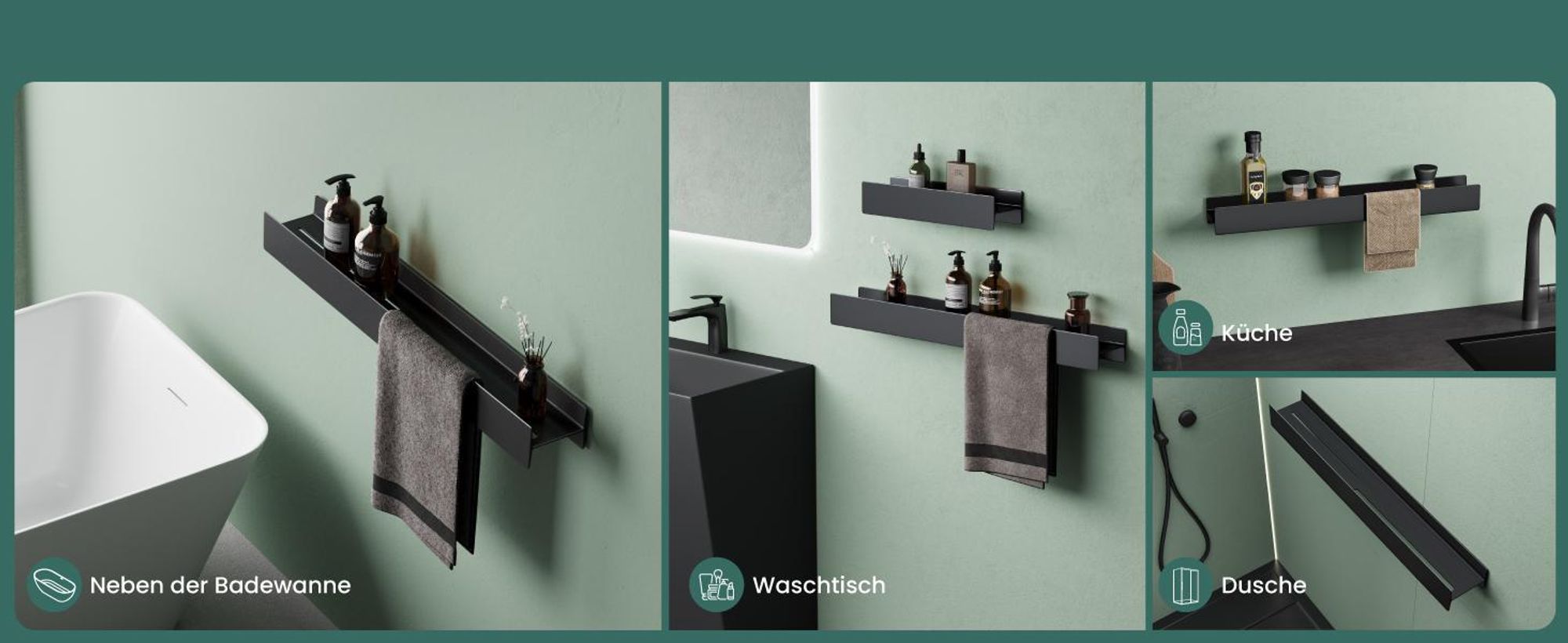 Mai & Mai Duschablage zum Bohren oder Kleben Duschregal Badablage 40cm Badezimmerablage zur Wandmontage Badezimmer Organizer Matt weiß Reglo-03