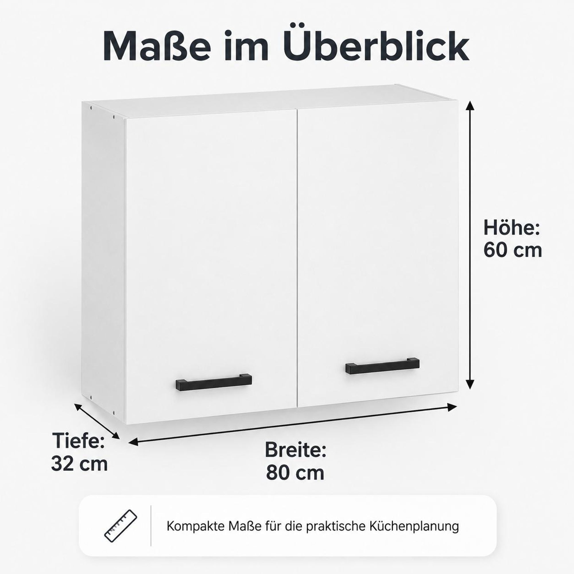 Küchen-Oberschrank 80 cm Weiß Matt: Abmessungen 80x60x32 cm (BxHxT), wandhängend.