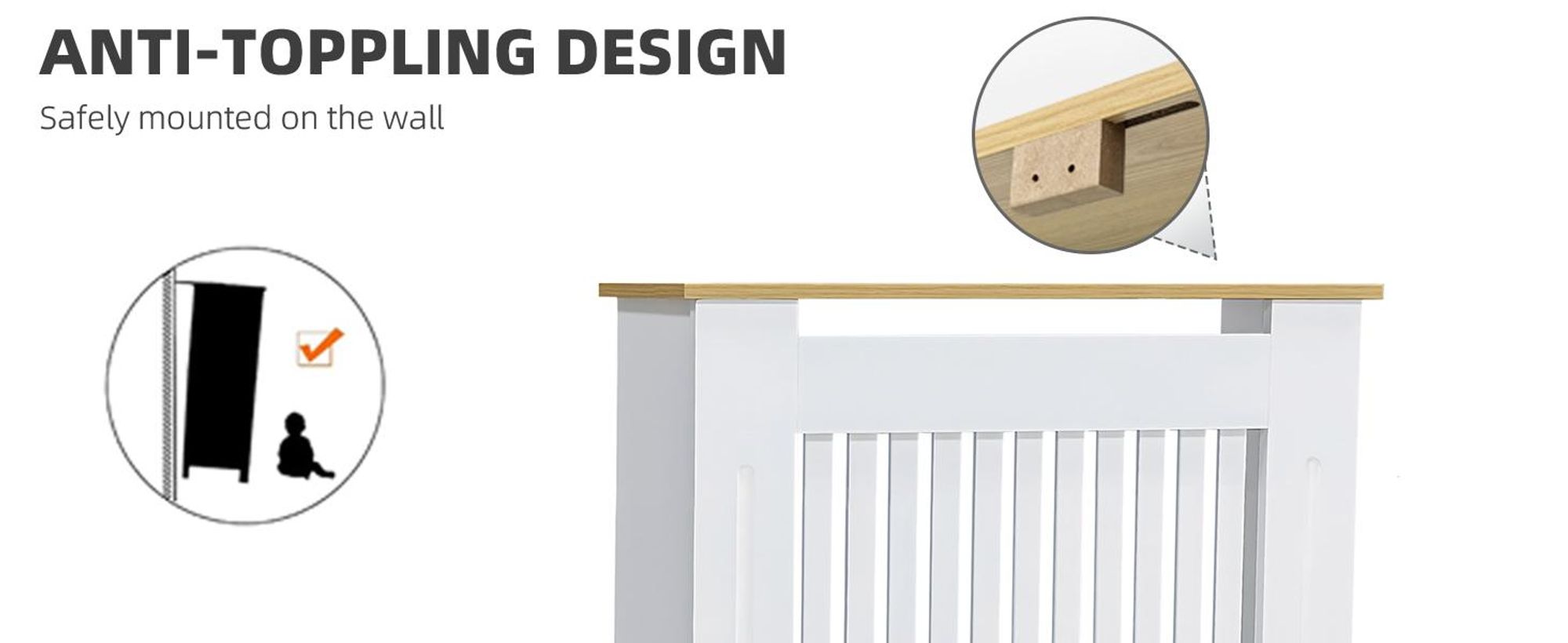 FATIVO Heizkörperverkleidung 78x20x83 cm-Heizkörperabdeckung in Weiß mit Holzmaserung, aus verdicktem MDF, Vertikale Lamellen