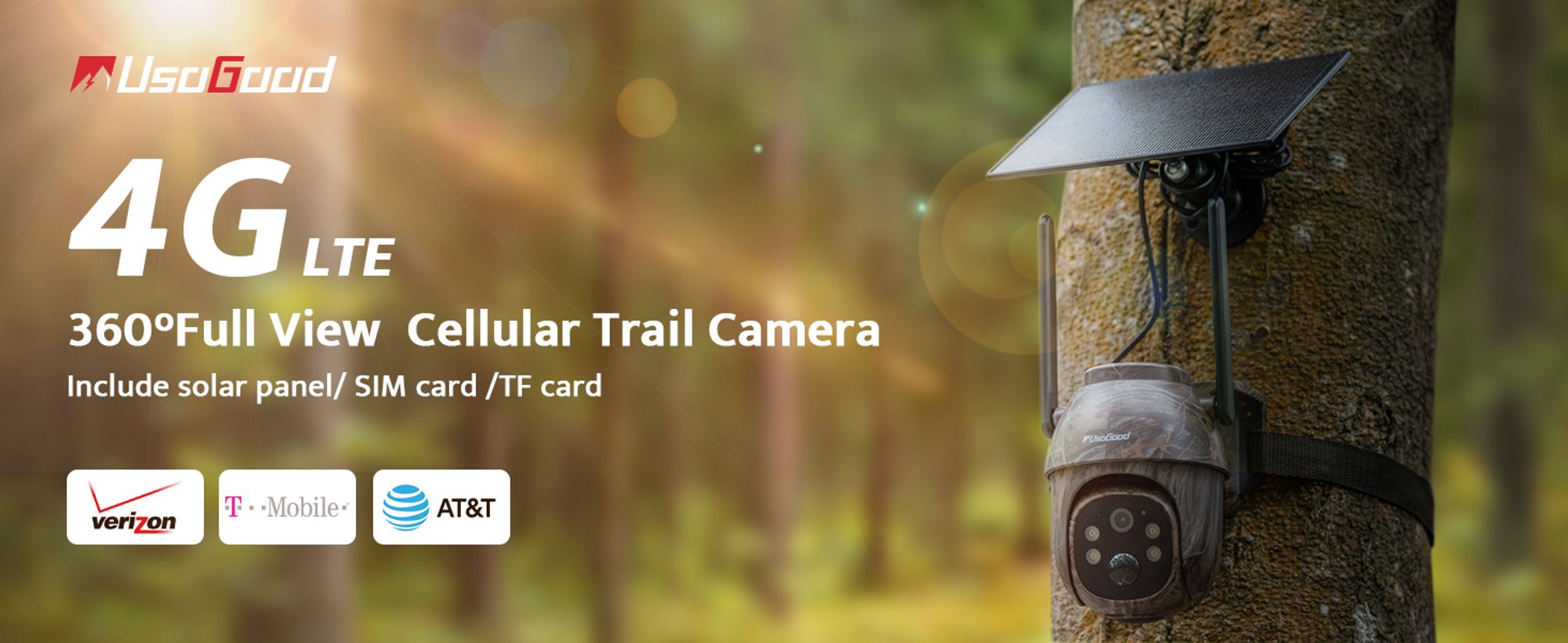 UsoGood 4G LTE Wildkamera Solar Akku Überwachungskamera mit SIM Karte und Speicherkarte