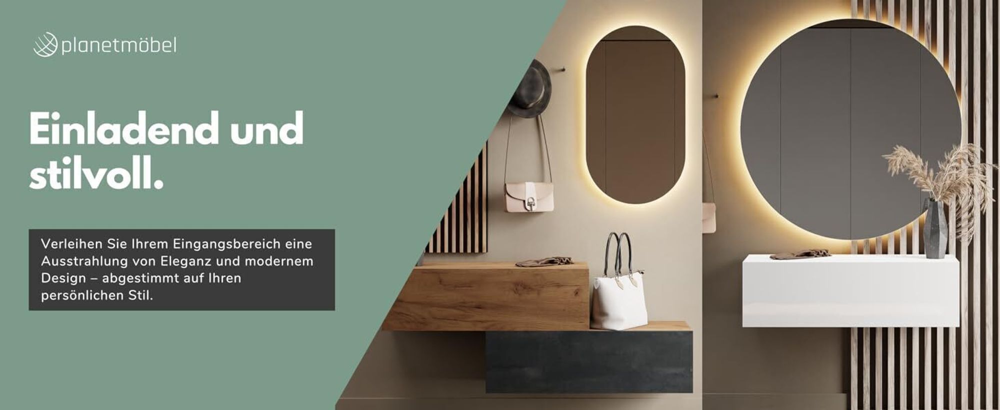 Planetmöbel Flur Möbel Garderobe Hängeschrank 2x 100 cm gold eiche, Wandgarderobe hängend oder stehend