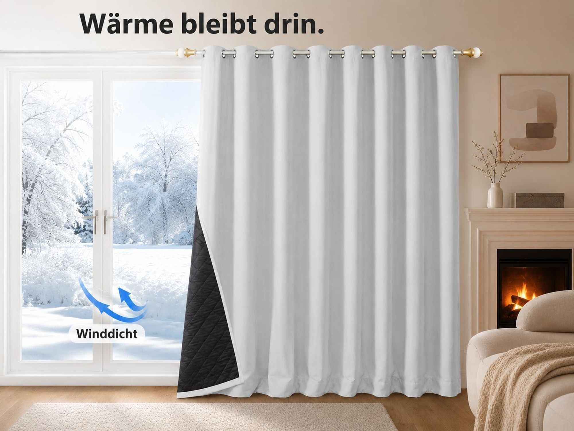 1x 100% Verdunkelung Thermo Vorhänge grauweiß Blickdicht Verdunkelungsvorhang mit Ösen Einfarbige, 132*160cm