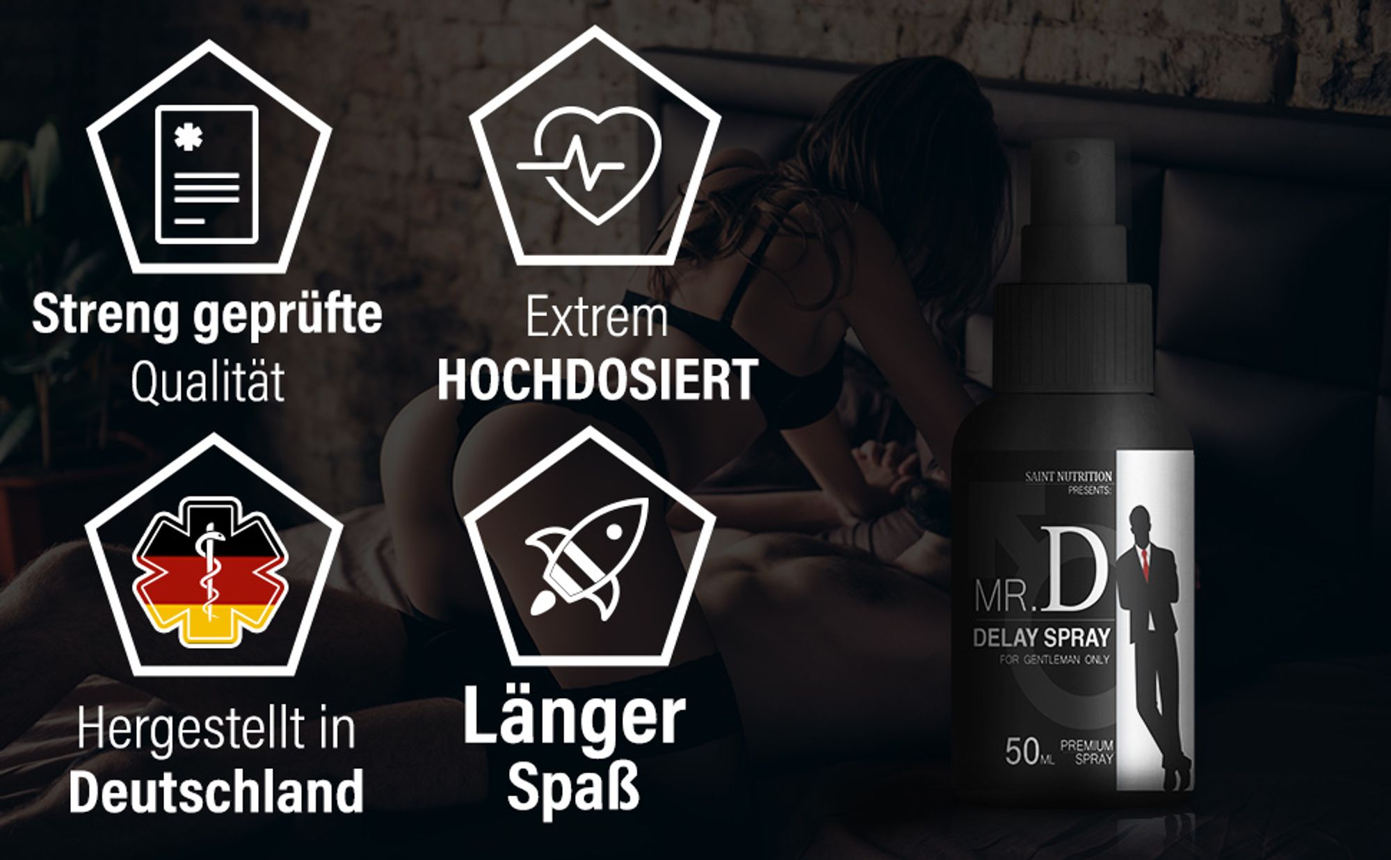 Saint Nutrition® Mr. D - Verzögerungsspray - Mann – Verzögerung der Ejakulation – mehr Potenz - Potenz steigernd - länger durchhalten Mann – 50ml