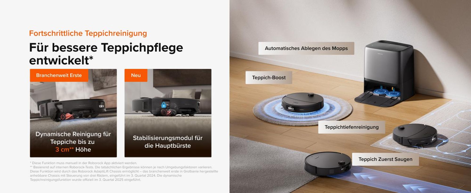 Roborock Saros 20 Neo Set Saugroboter mit Wischfunktion, 36.000 Pa Saugkraft Dual Zero-Tangle-System, FlexiArm Technologie 100°C Heißwasser-Moppwäsche