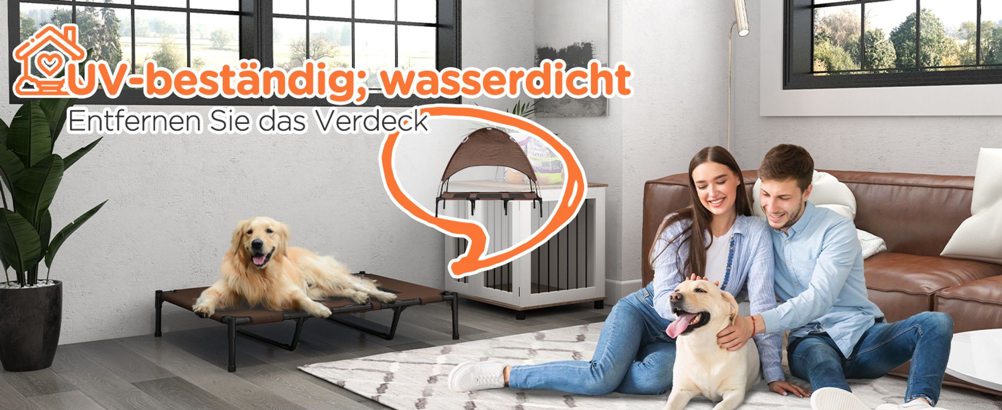 PawHut Erhöhtes Hundebett mit Baldachin, Haustierbett, Hundeliege outdoor mit Dach, Atmungsaktiv, Taftstoff für Camping Kaffee 122 x 92 x 108 cm