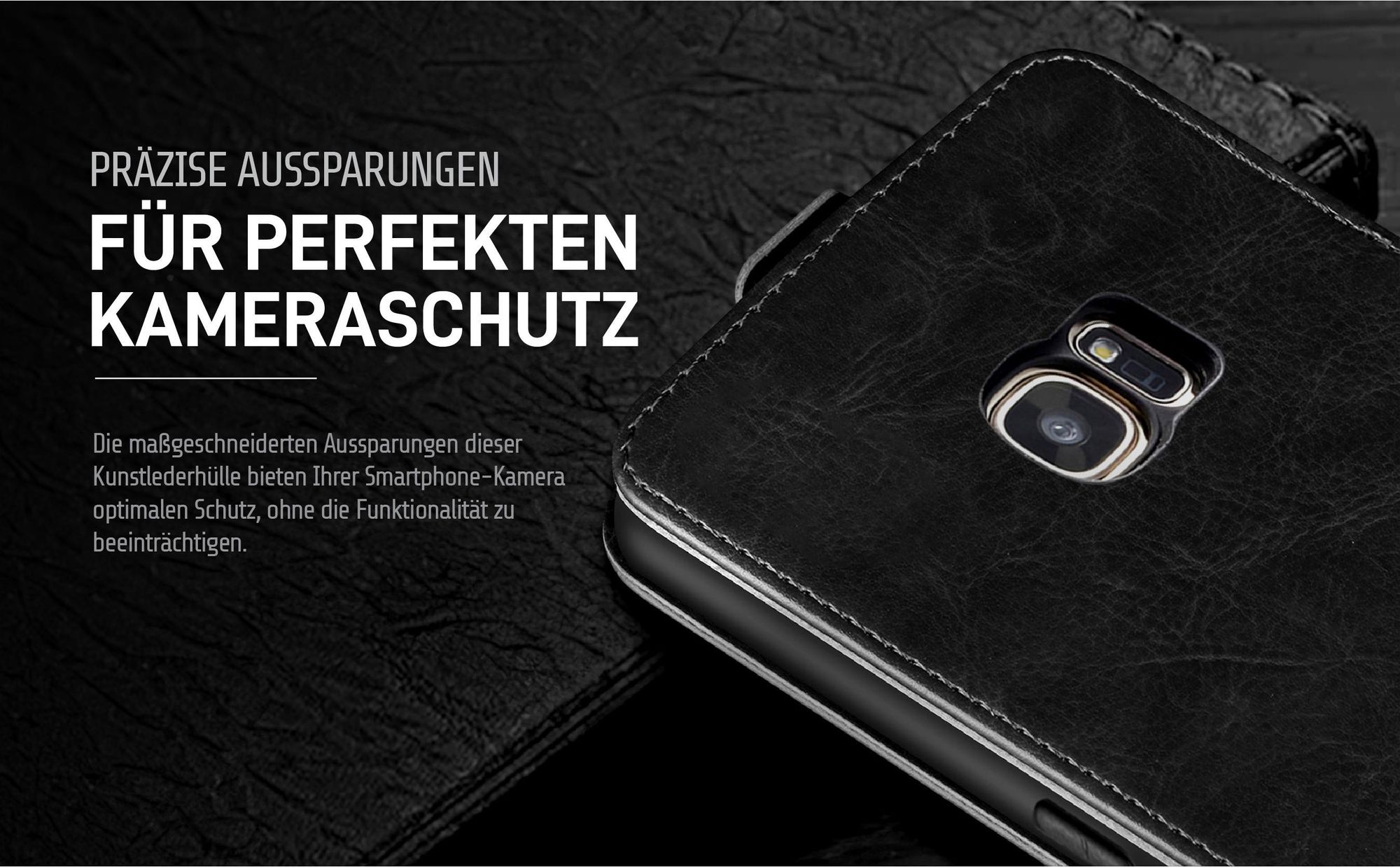Klapphülle in Schwarz mit Kameraausschnitt für Samsung Galaxy S7