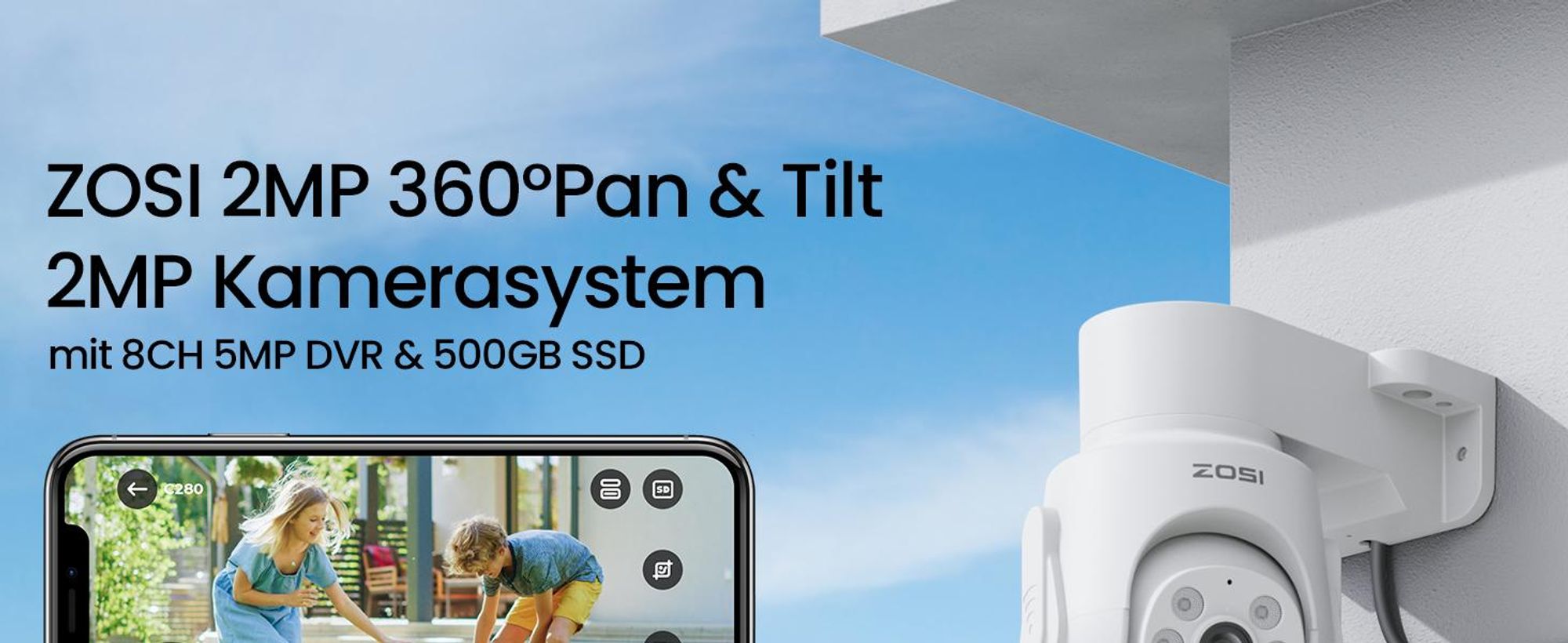 ZOSI 2MP Kabelgebunden Überwachungskamera Set mit Audio, 8CH 500GB DVR und 4X PTZ TVI Aussenkameras, Personen- und Fahrzeugerkennung