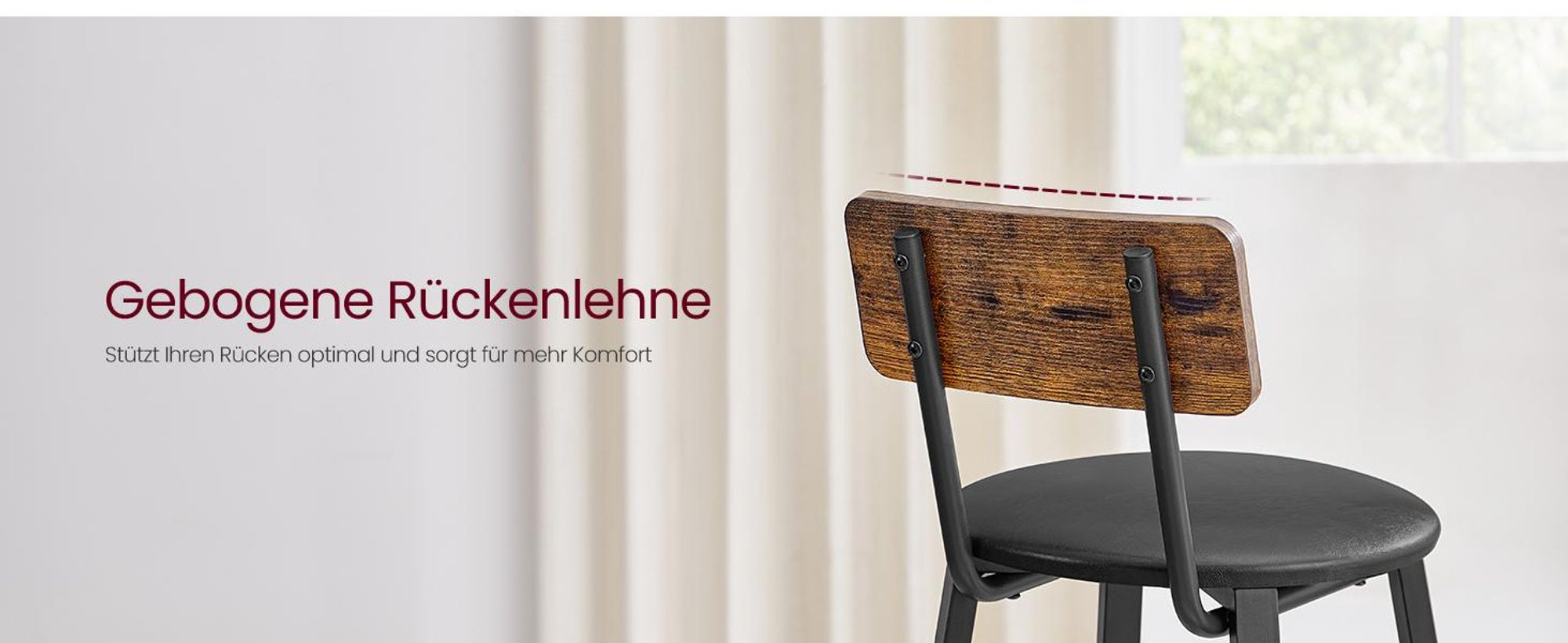 VASAGLE Barhocker, 2er Set, Barstühle, Küchenstühle, mit Rückenlehne 069B81