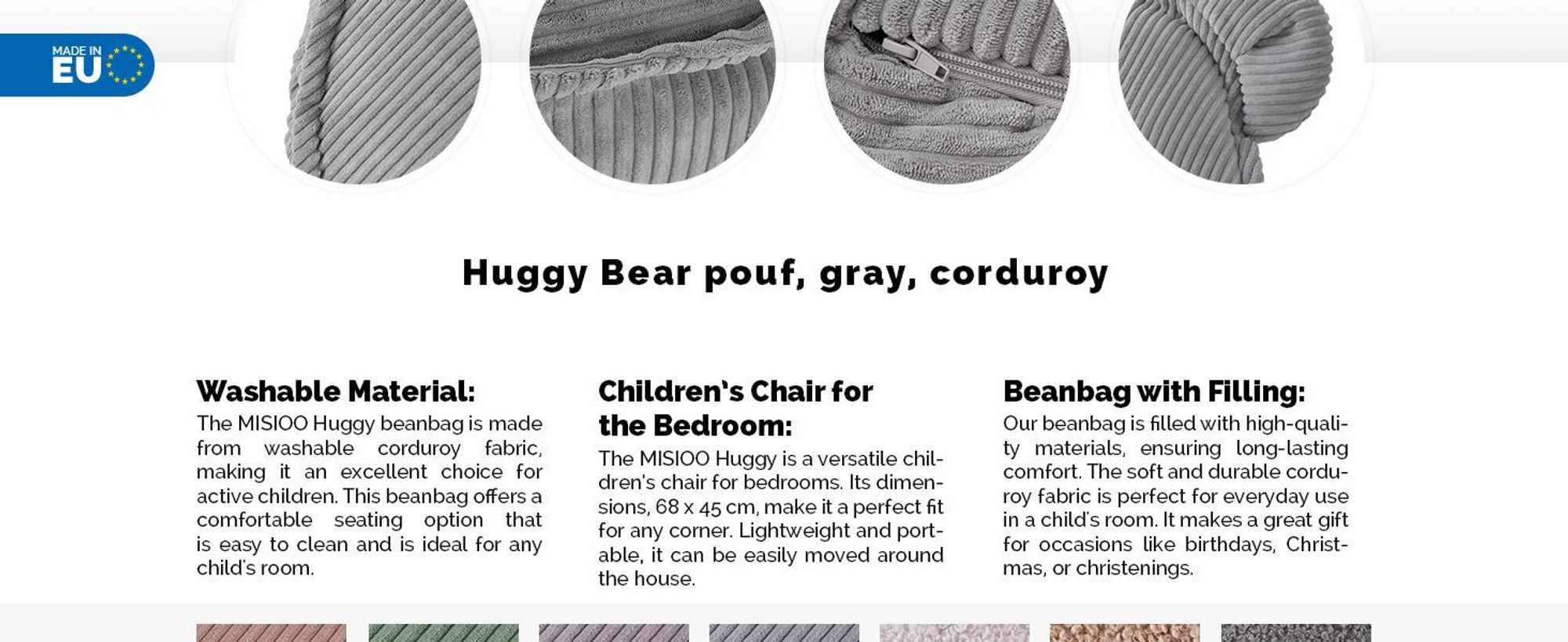 MISIOO Beanbag Kids - Umývateľný - - Pevná a mäkká konštrukcia - Materiál zo šnúry - 68x45 cm - Ideálny do detskej izby - Sivý