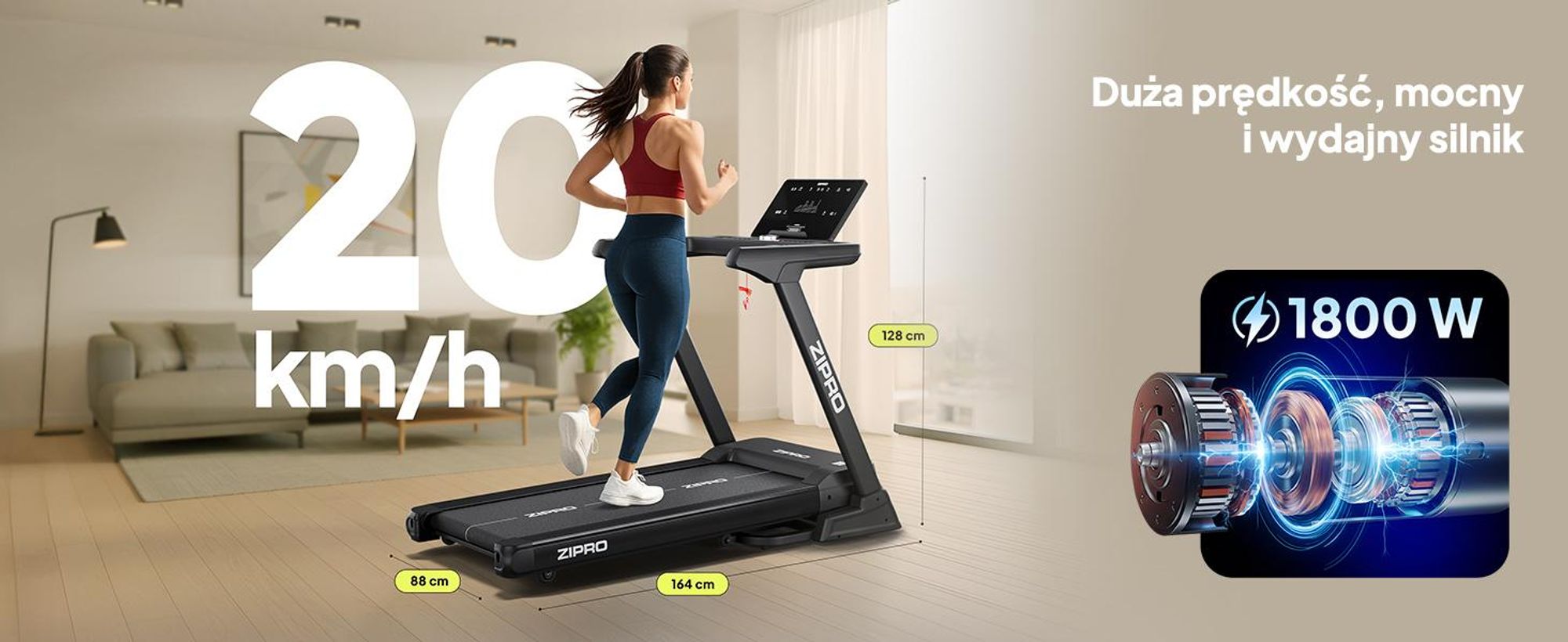 Bieżnia elektryczna ZIPRO Sigma | Treningowa bieżnia do domu | Pas Biegowy z Systemem Amortyzacji VibGuard Pro | Trening Bieganie | 20 km/h Składana