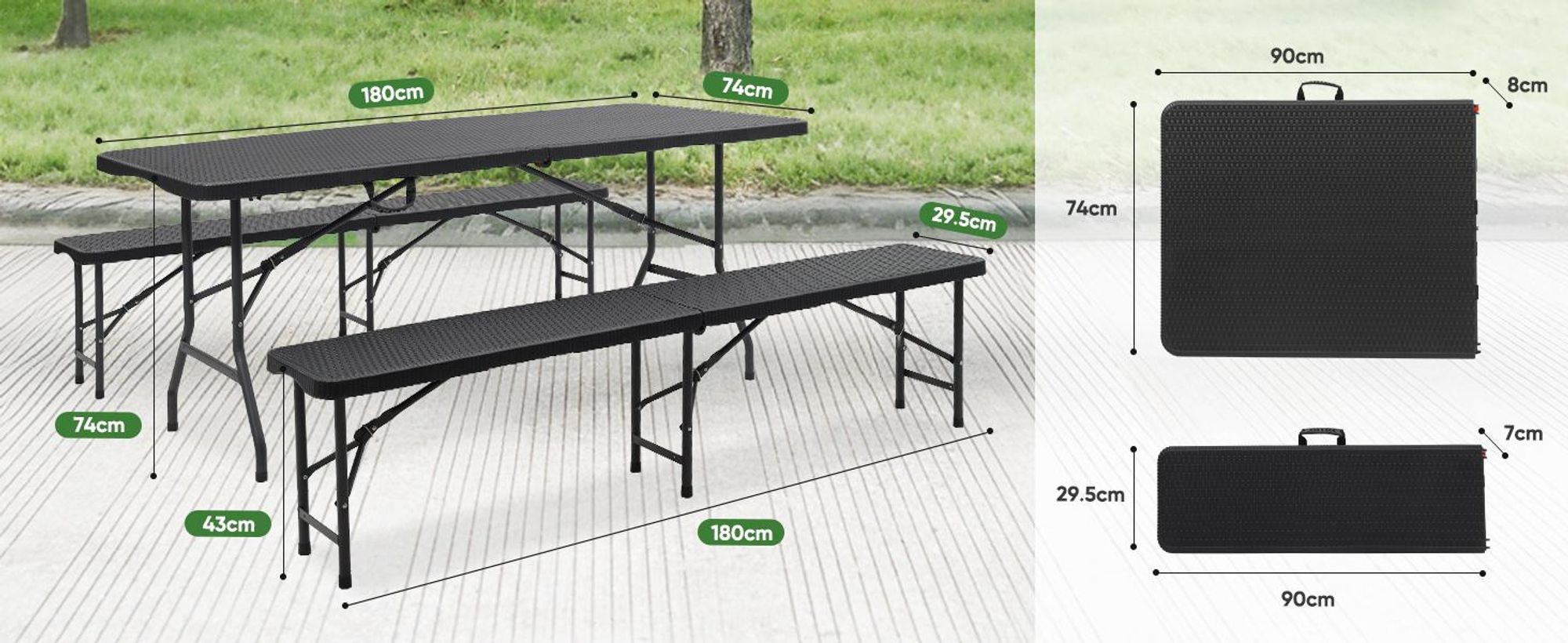 3-teilig Bierzeltgarnitur Klappbar Festzeltgarnitur Gartenmöbel Set Rattan-Optik