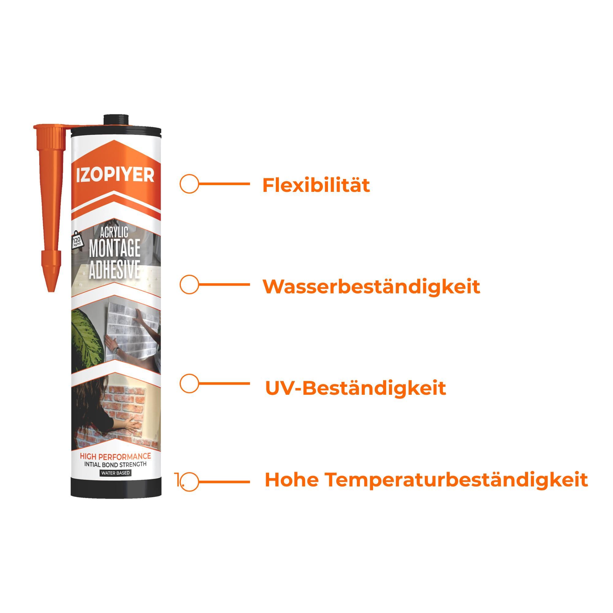 IZODEKOR Montagekleber für Wandpaneele 4 x 310 ml – Innen & Außen, wasserfest
