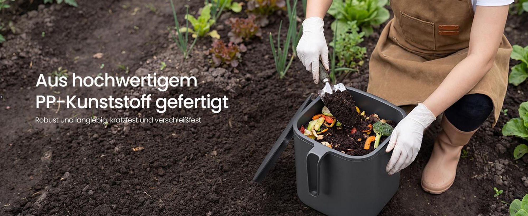 SONGMICS Geruchsdichter Komposteimer mit Abtropfkorb, 4 L Bioeimer für die Küche, 21 x 20 x 19,5 cm, Grau