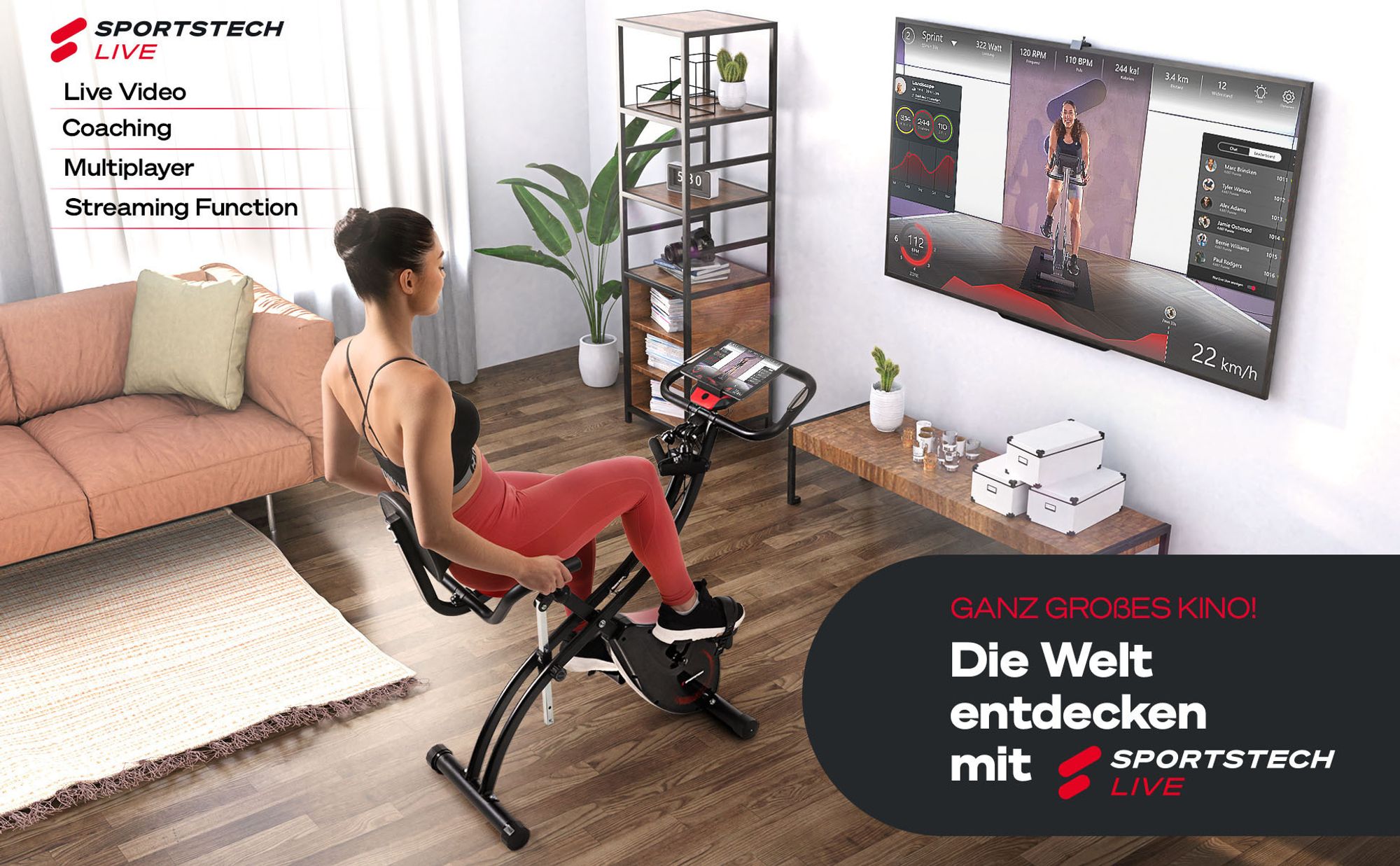 Sportstech X150 Heimtrainer 3in1 Ergometer Fahrrad klappbar