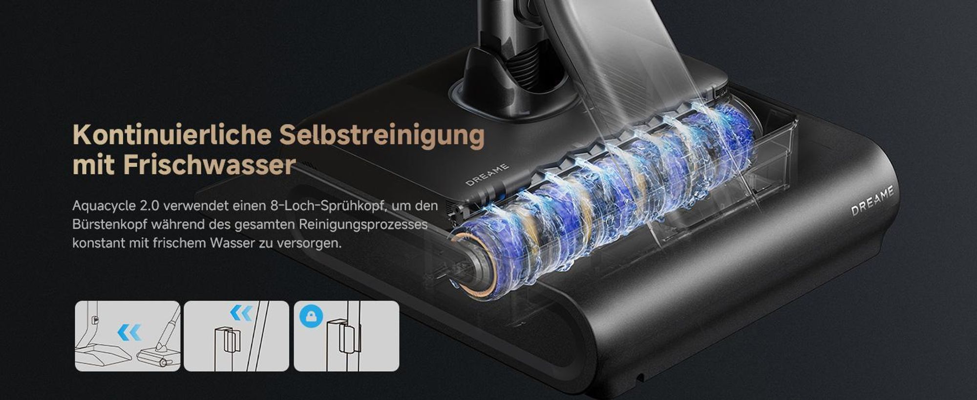 Dreame Z30 Pro Aqua, 2-in-1-Stabstaubsauger, Beutellos, Schwarz, 0,6 l, 0,4 l, 0,32 l