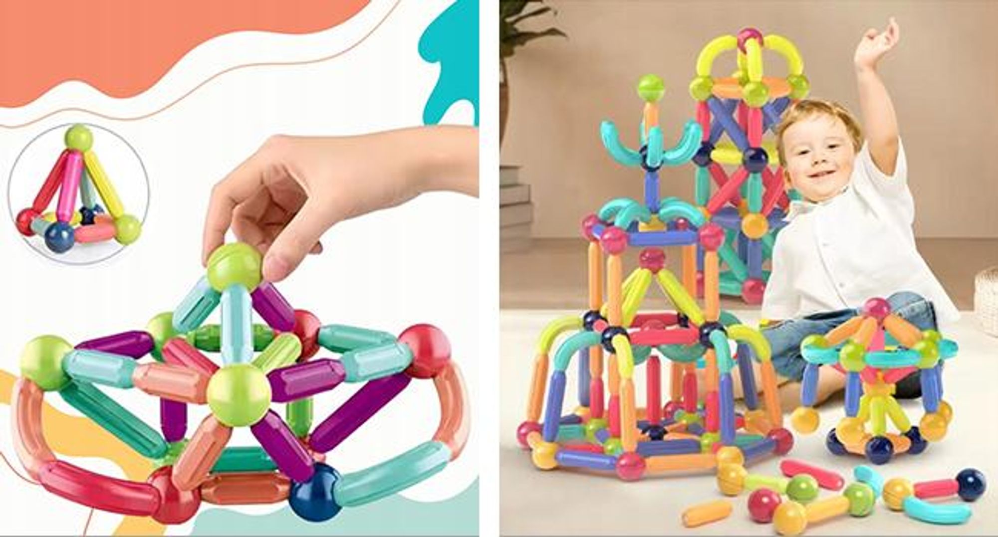 KRUMAD Magnetische Bauklötze 120 Teile - Kreatives Lernspielzeug für Kinder, große Bausteine