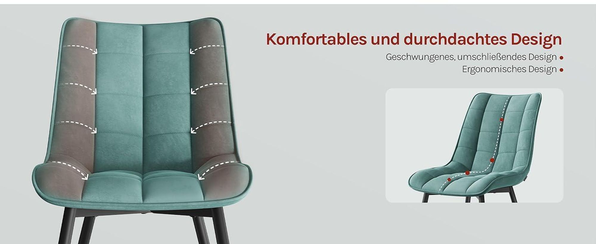 WOLTU Esszimmerstühle 4er-Set, Polsterstuhl mit Rückenlehne, bis 150 kg belastbar, Sitzfläche aus Samt, Metallbeine, Türkis