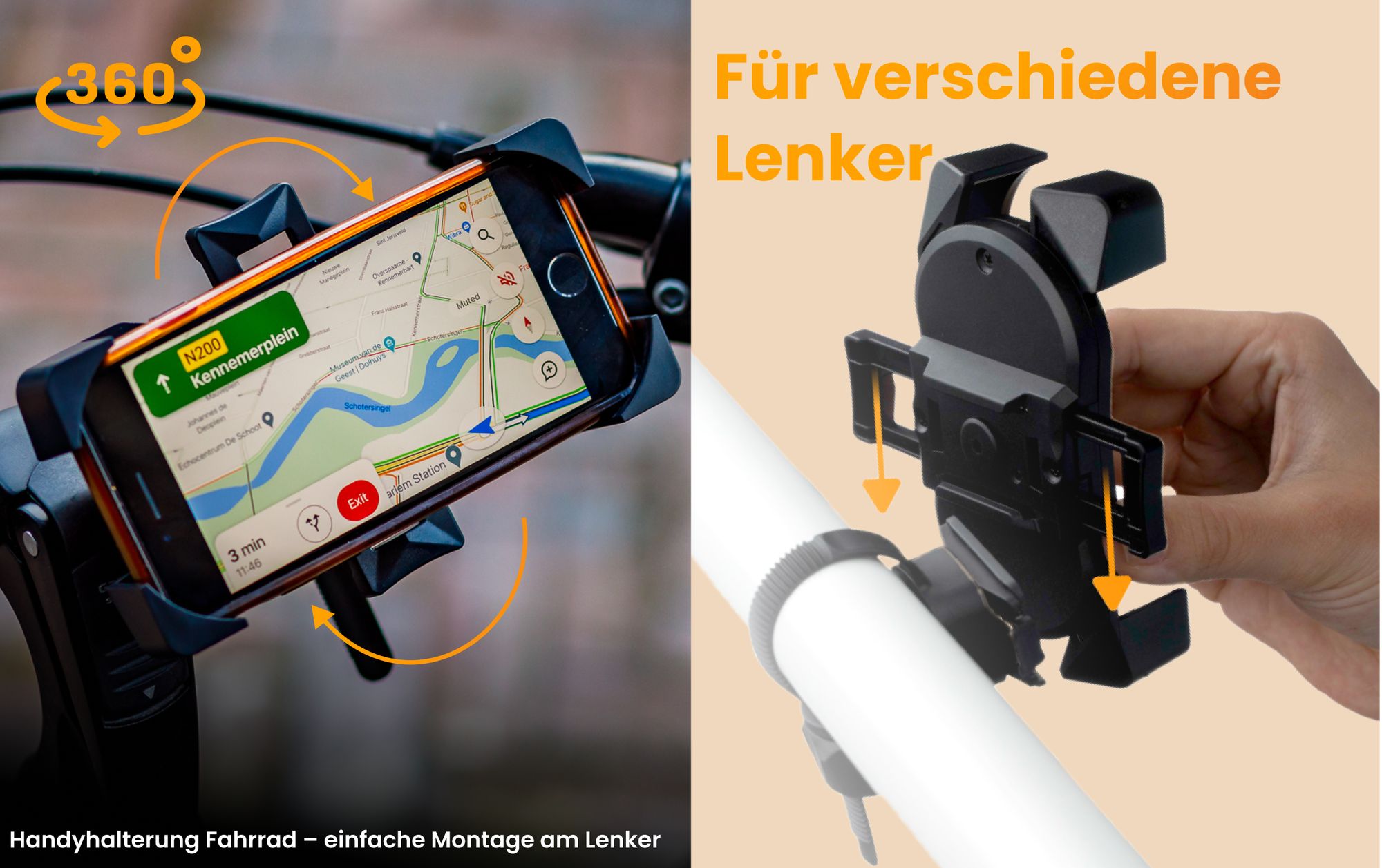 R2B Handy Halterung Fahrrad - Universal fahrrad Handyhalterung, mit Klick-System, Handyhalter fahrrad für Mountainbikes, Motorräder und Motorroller