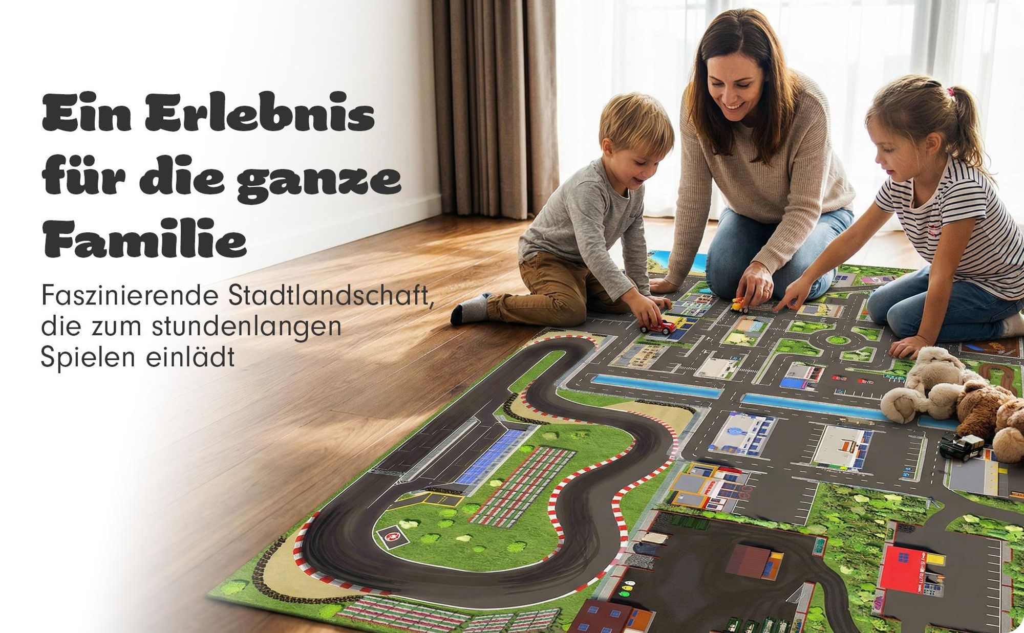 SkippiDoo Kinder Spielteppich Straßenteppich (300x200 cm) - rutschfest & -zertifziert - Teppich Jungen & Mädchen Kinderzimmer, Kinderteppich