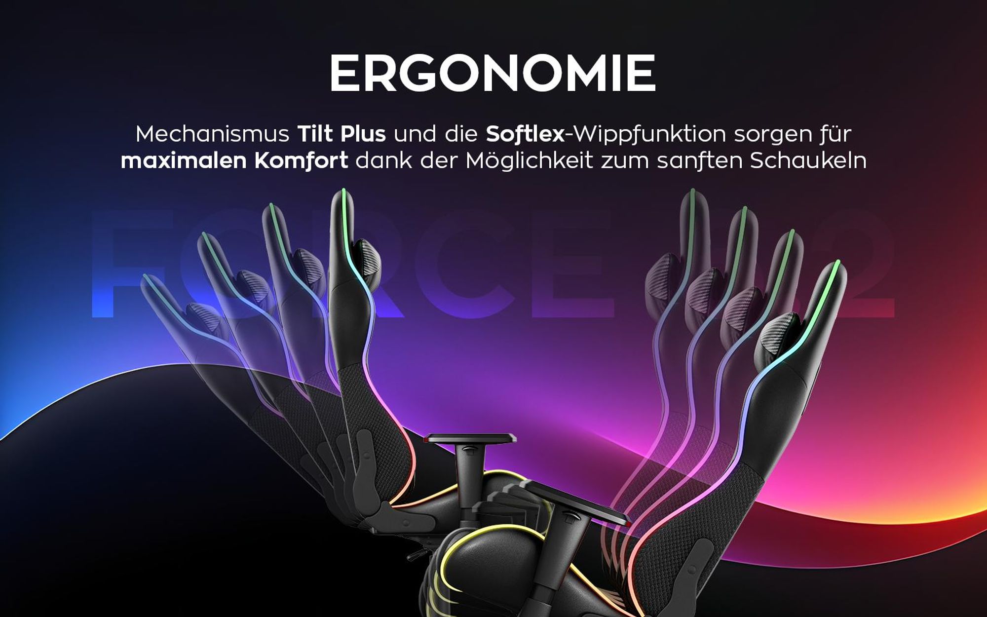 Huzaro Force 6.2 | RGB LED Beleuchtung Gaming Stuhl Gamer Bürostuhl Schreibtischstuhl Gamer Kopfstütze Lendenstütze | bis 130 kg belastbar | Schwarz