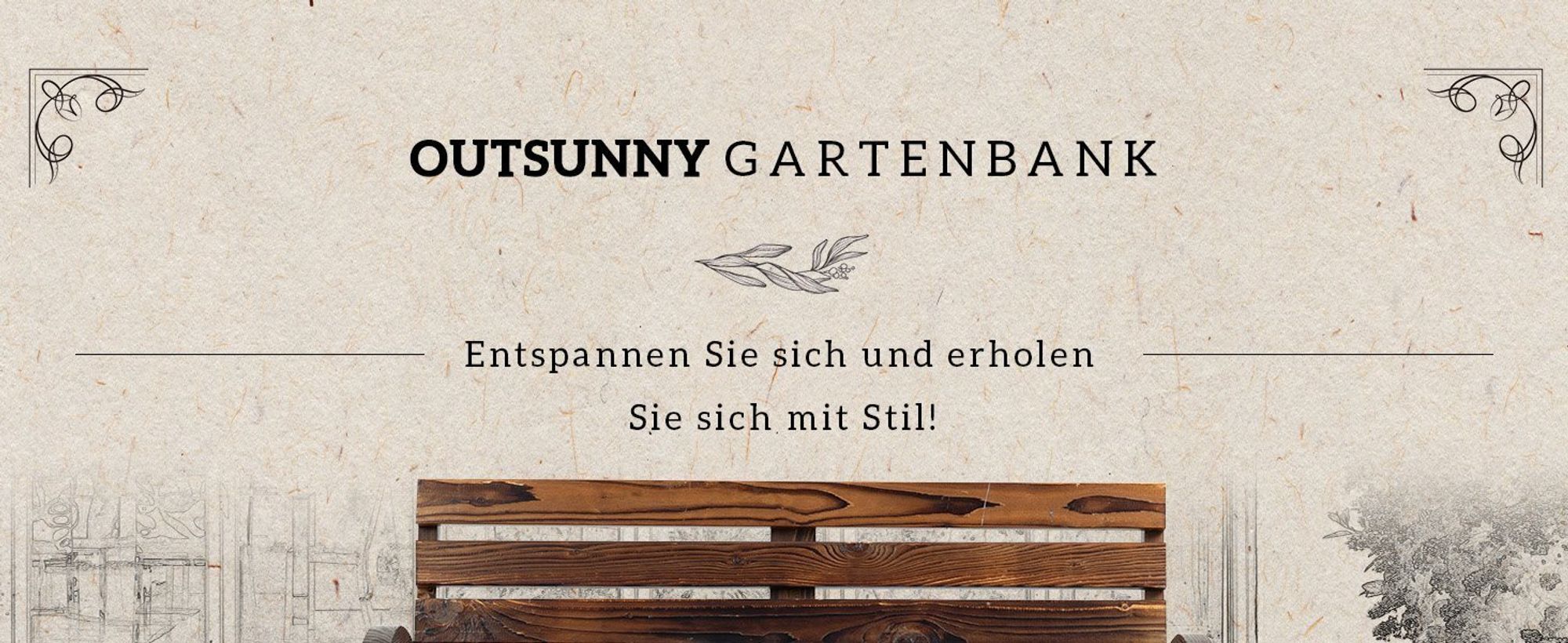 Outsunny Gartenbank 2-Sitzer Sitzbank Holzbank Wagenrad-Design bis 240 kg