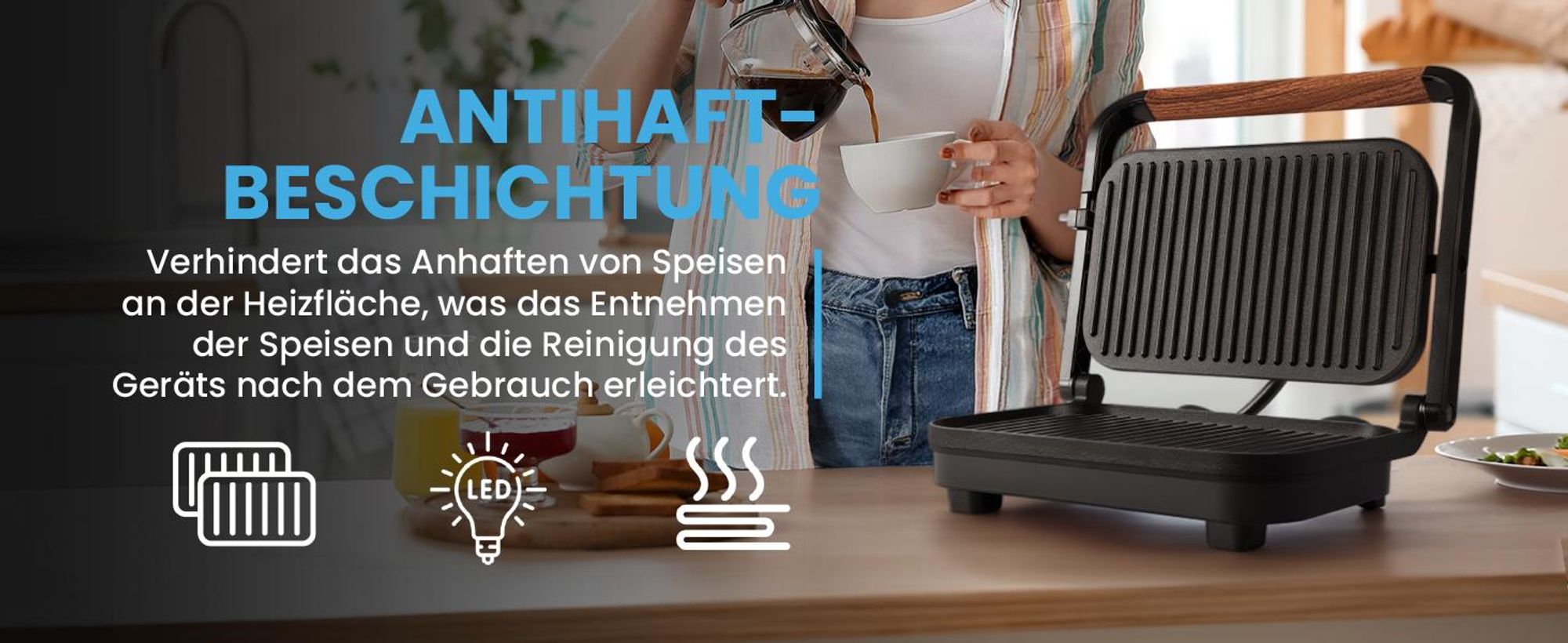 Elektro-Kontaktgrill Antihaft für Sandwiches und Panini