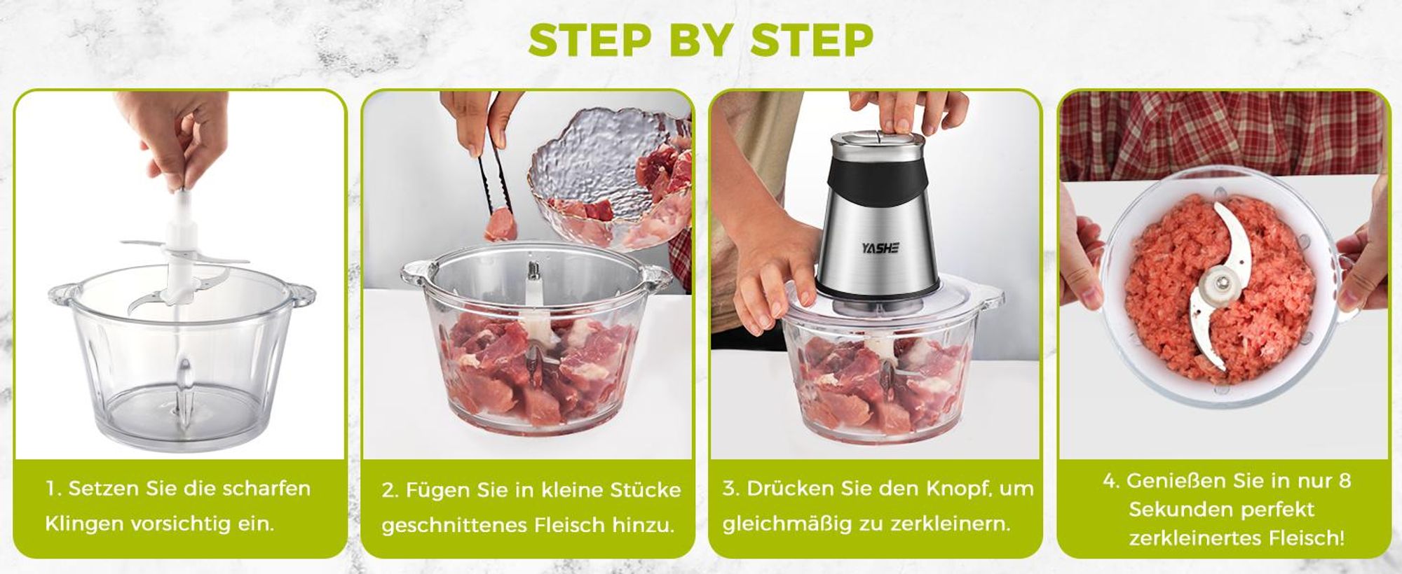 YASHE Zerkleinerer BM-217A, 500 W, 2 Schüsseln, 2 Stufen