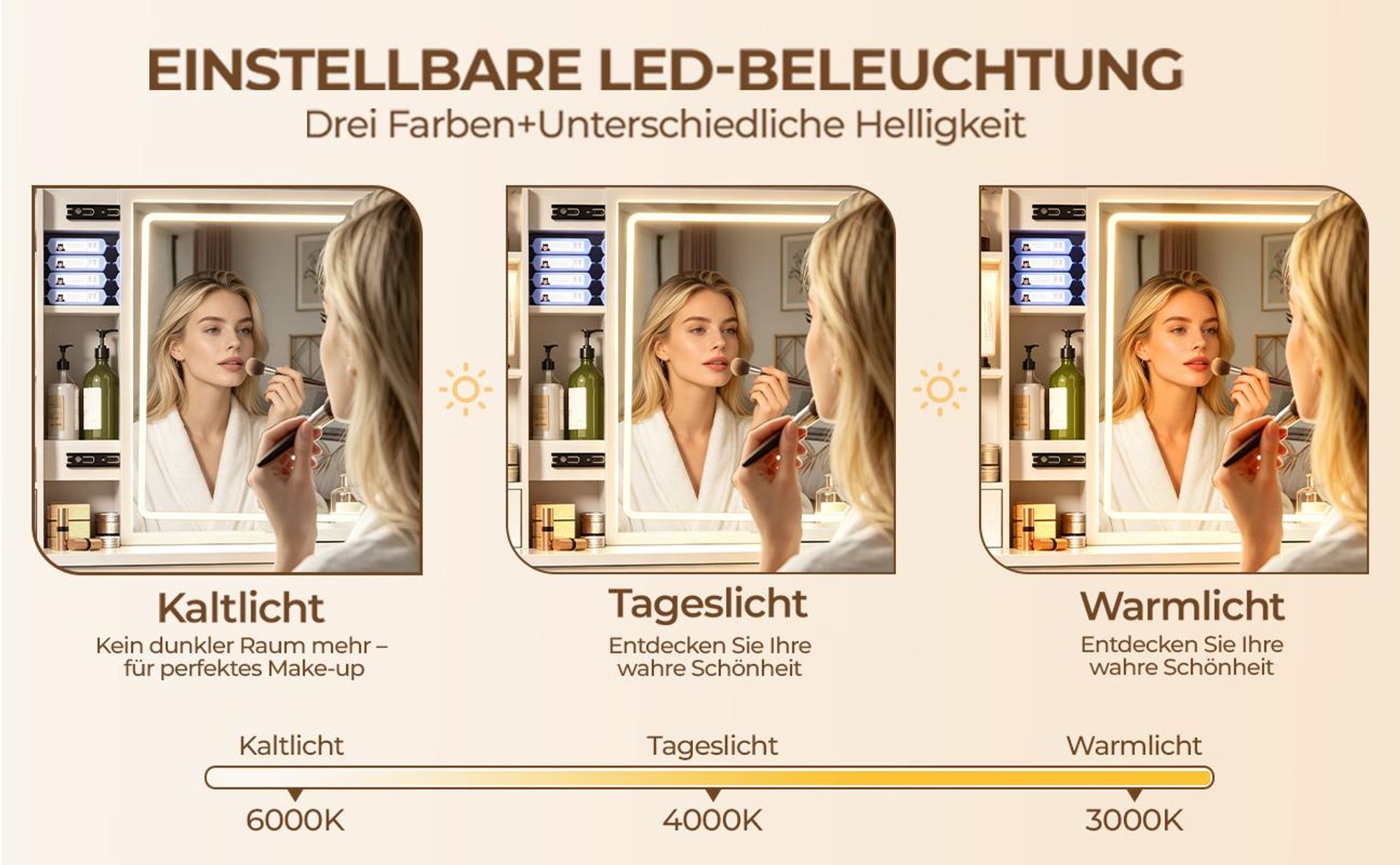 Schminktisch mit Spiegel und verstellbarer LED-Beleuchtung – Frisiertisch/Kosmetiktisch mit 5 Schubladen, Steckdosen und Hocker