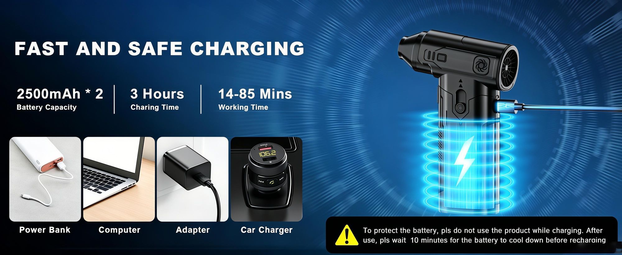 Elektrische Druckluftgebläse,Mini Staubgebläse,Tragbar Air Duster,110000U/min,Stufenlose Geschwindigkeitsregelung,Typ-C-Ladefunktion,Kabelloser,85min