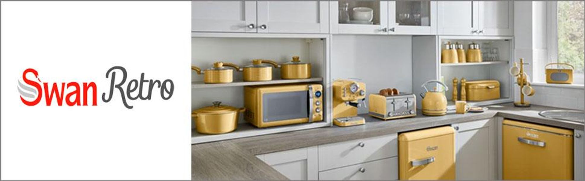 SWAN SK14630YELNEU Retro Elektrisch Wasserkocher 1,8L Vintage Abschaltautomatik Kabellos, Edelstahl Gelb