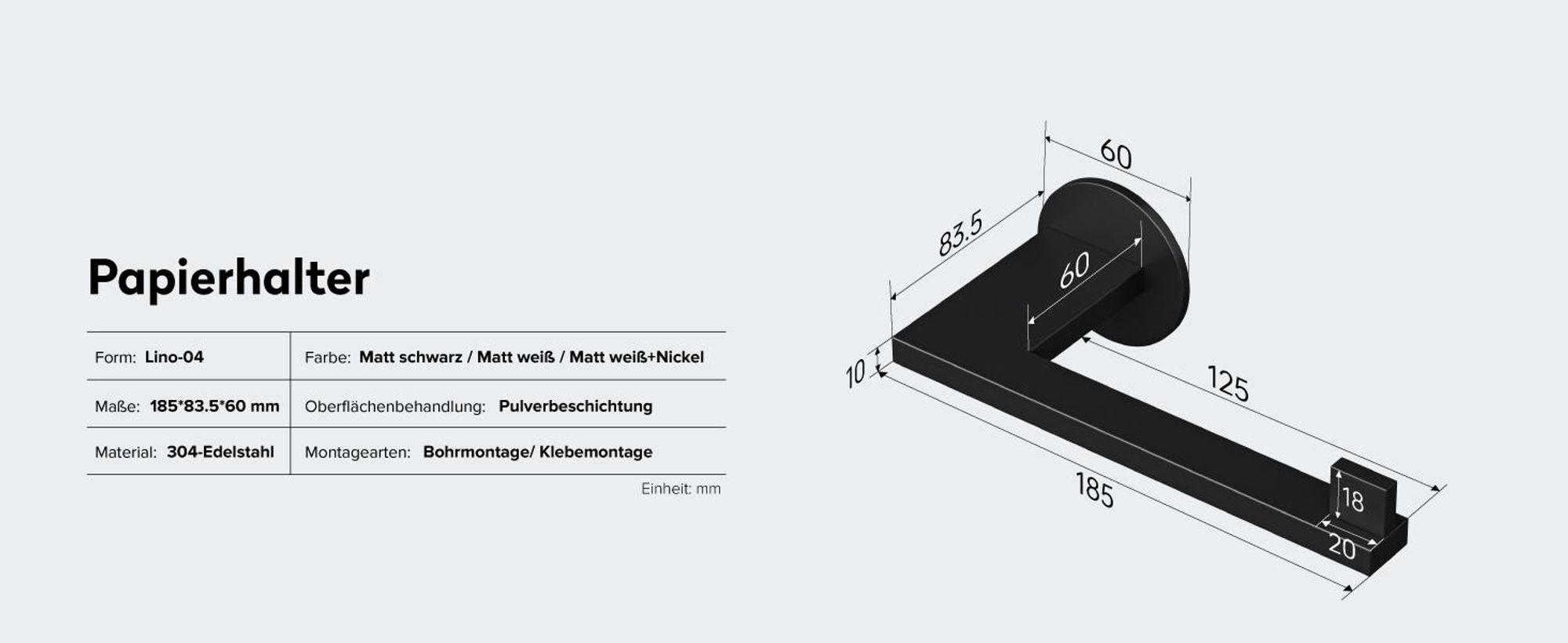 doporro Toilettenpapierhalter selbstklebend, Klopapierhalter aus Edelstahl ohne Bohren, Klorollenhalter für Badezimmer, Matt Weiß Lino-04