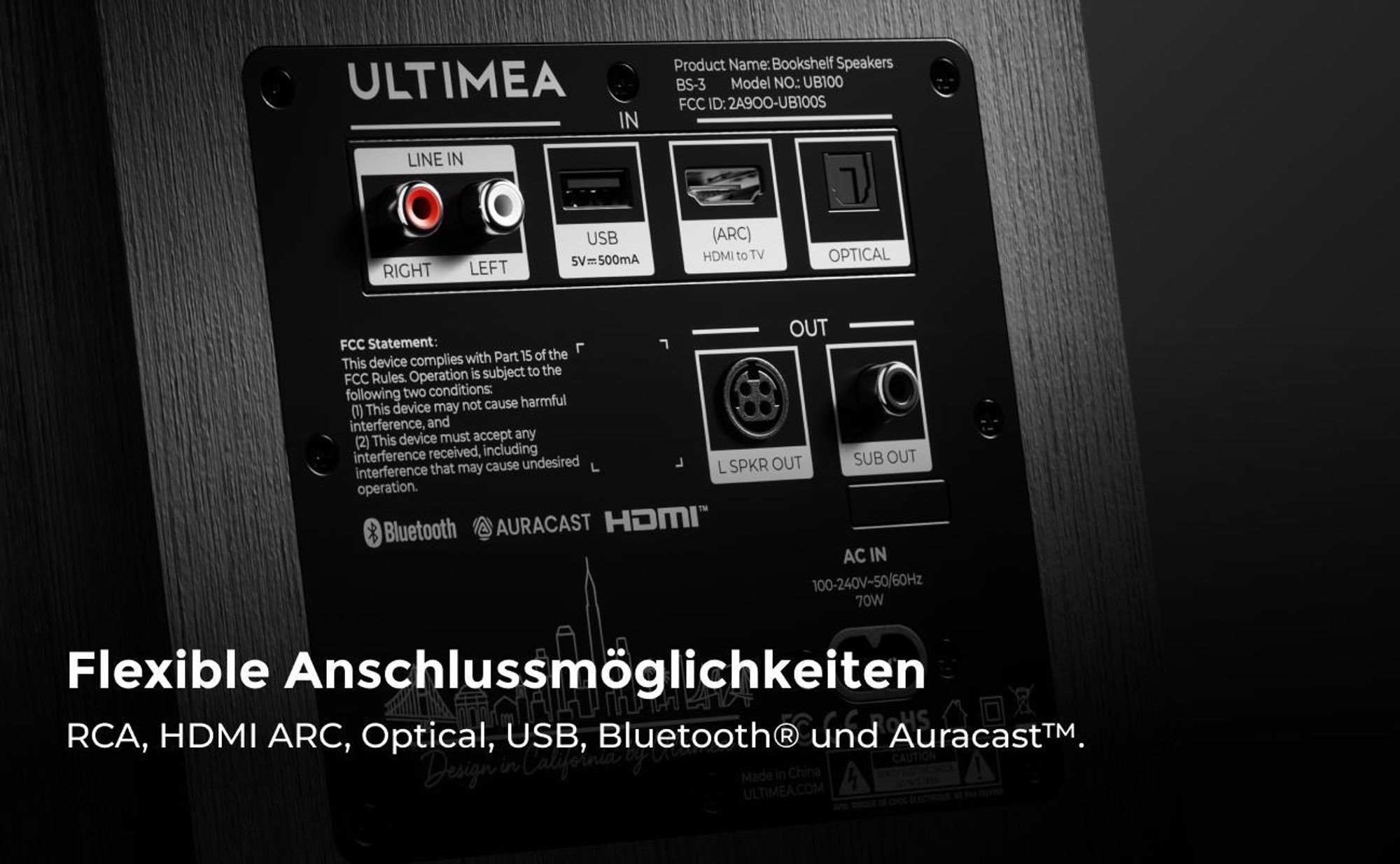 ULTIMEA BS-3 Aktivlautsprecher 3-Wege Regallautsprecher mit 5,25" Tieftöner, Bluetooth 6.0, HDMI ARC/Optisch/USB, Auracast, App-Steuerung, 70W RMS