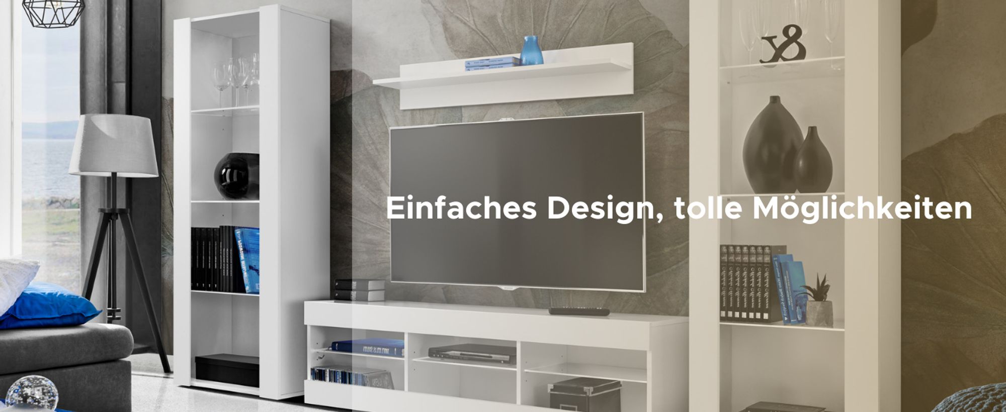 Komodee | Vitrine Schrank Tivoli mit 3 Regalböden, Korpus Weiß Matt Frontfarbe Weiß Matt, ohne LED