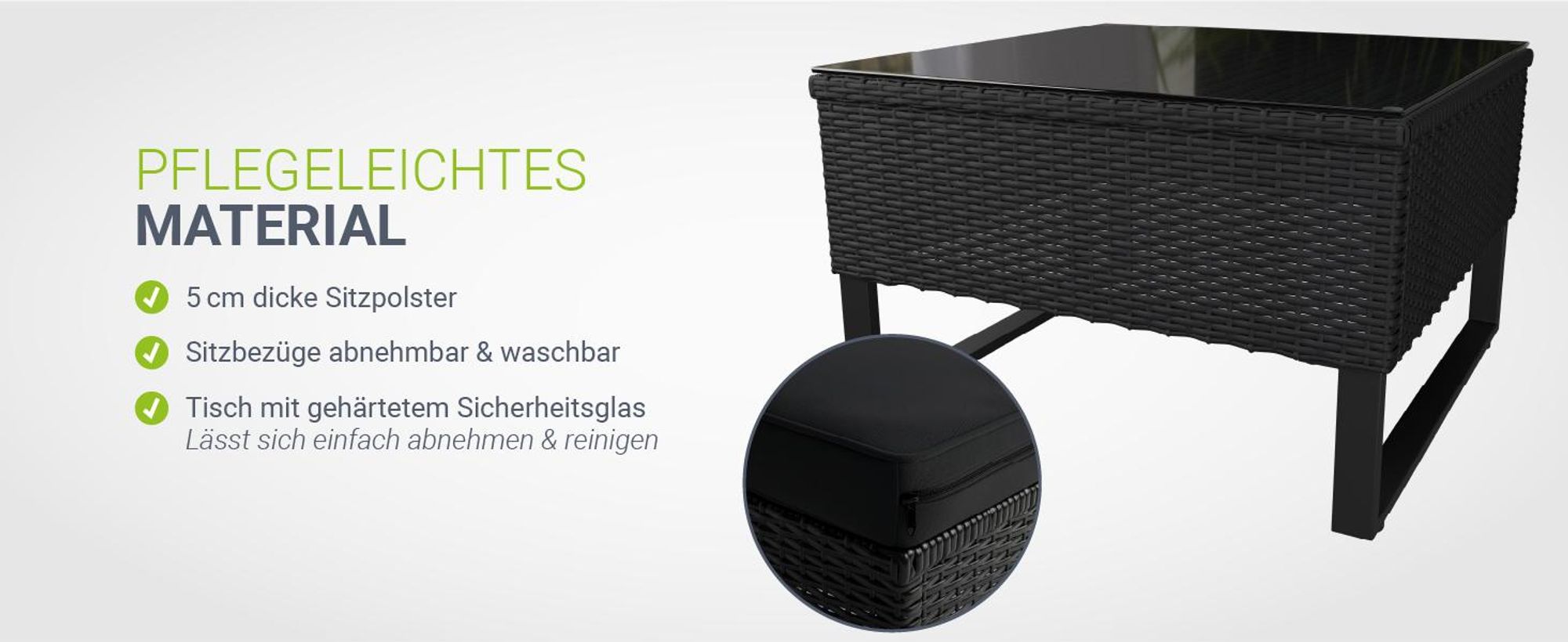 Juskys Polyrattan Lounge Santorini - Sitzecke mit Beistelltisch & Auflagenbox - Schwarz