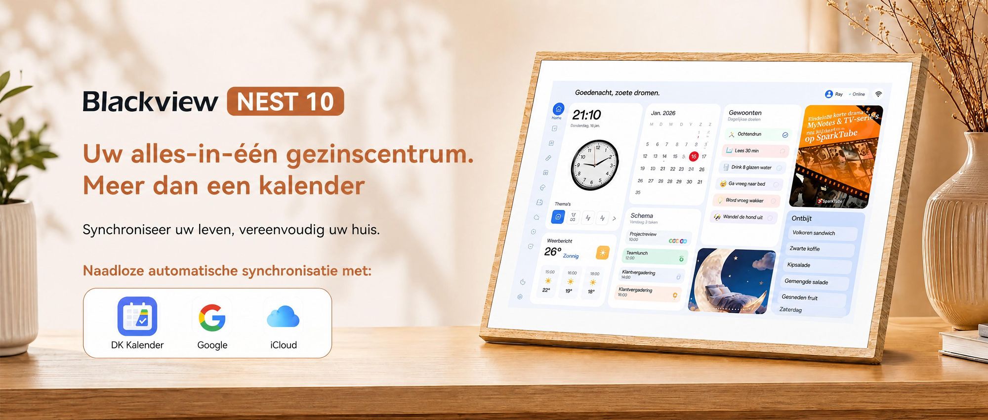 Blackview NEST 10, 10,1-inch digitale kalender en fotolijst met touchscreen, WIFI, 1280x800, 16:10, foto-deling, een uniek cadeau voor koppels